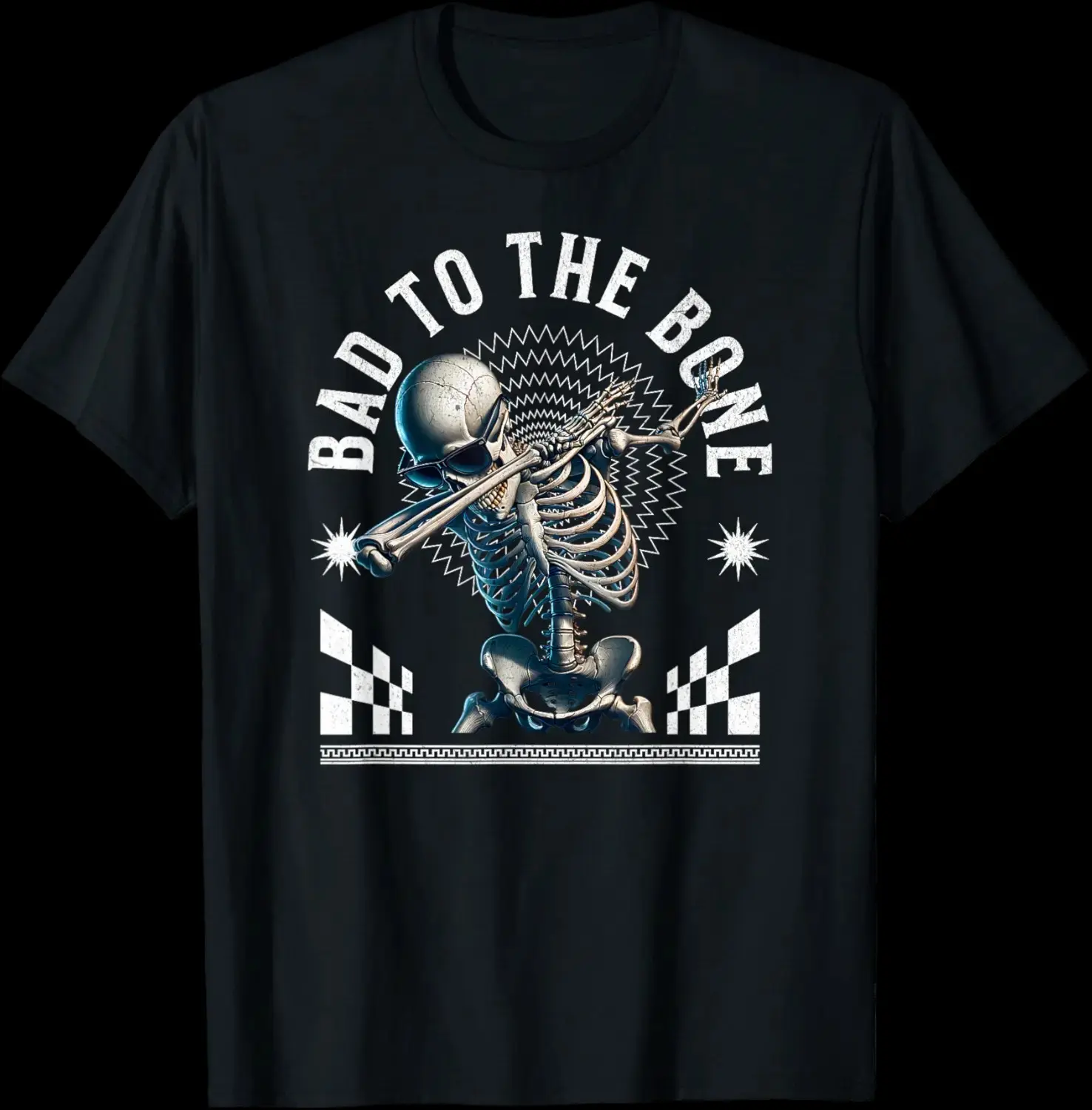 Bad to the Bone Skeleton Halloween T-Shirt, Funny Dabbing Dance Rib Cage Cute Costume Tee for Women