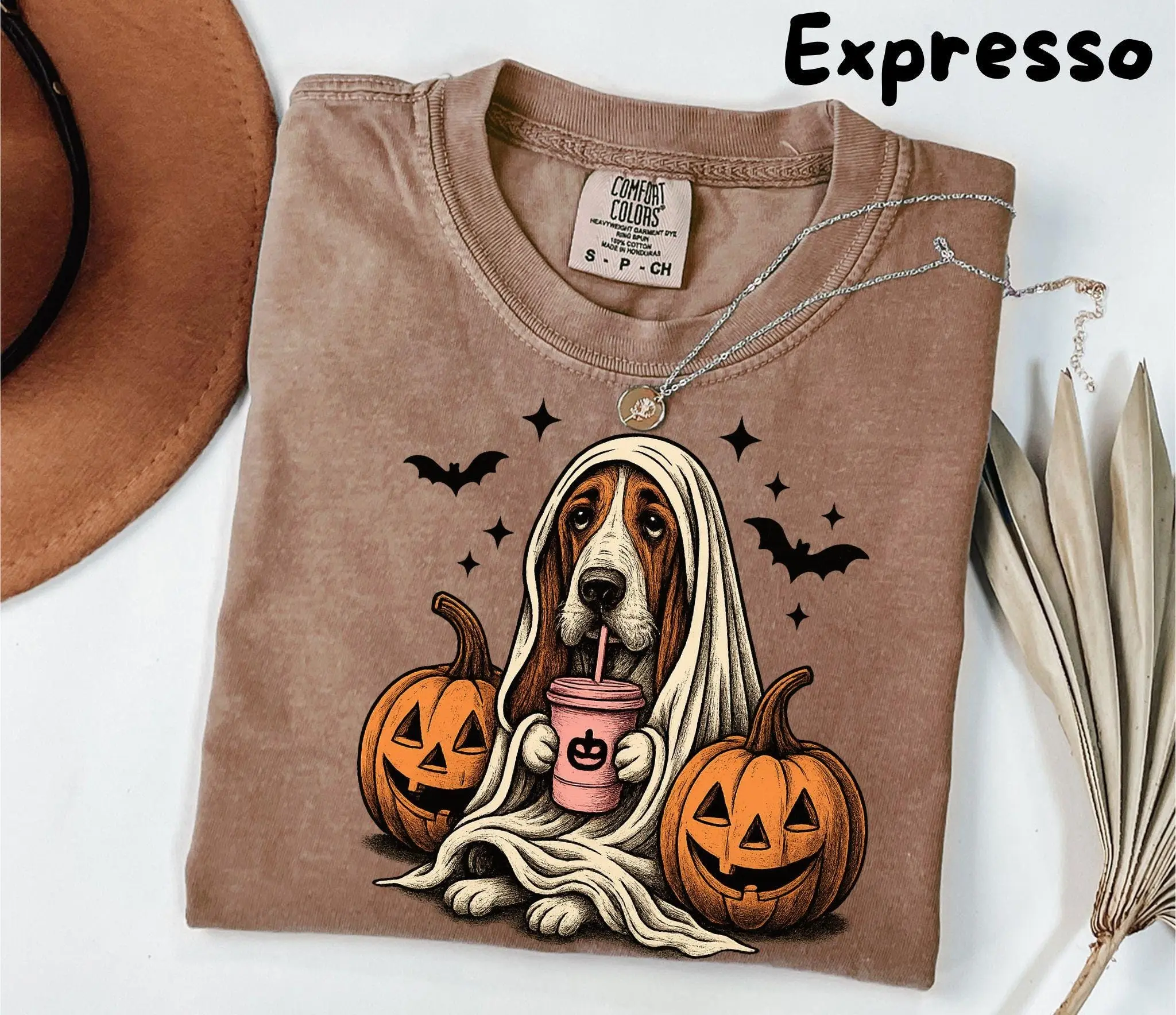 Basset Hound Ghost T-Shirt, Retro Halloween Dog Graphic Tee, Funny Cute Gift for Women and Men - photo 2