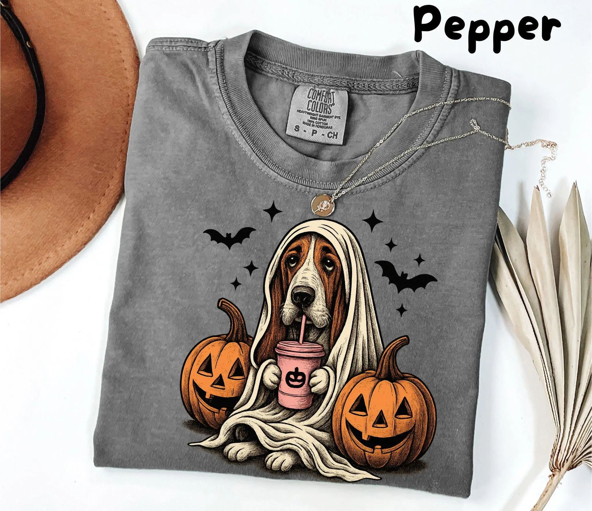 Basset Hound Ghost T-Shirt, Retro Halloween Dog Graphic Tee, Funny Cute Gift for Women and Men - photo 4