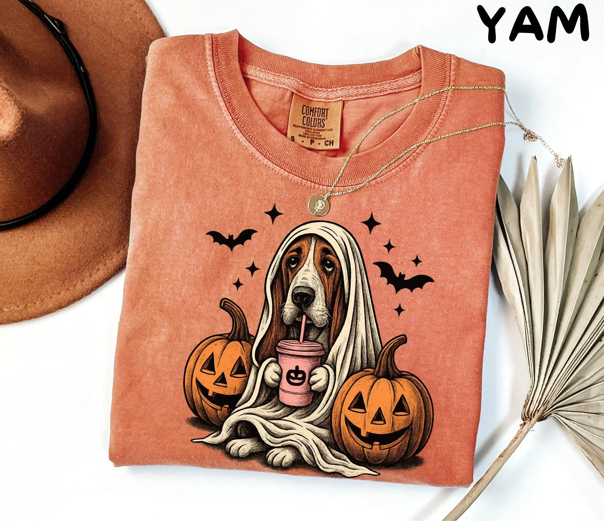 Basset Hound Ghost T-Shirt, Retro Halloween Dog Graphic Tee, Funny Cute Gift for Women and Men - photo 5