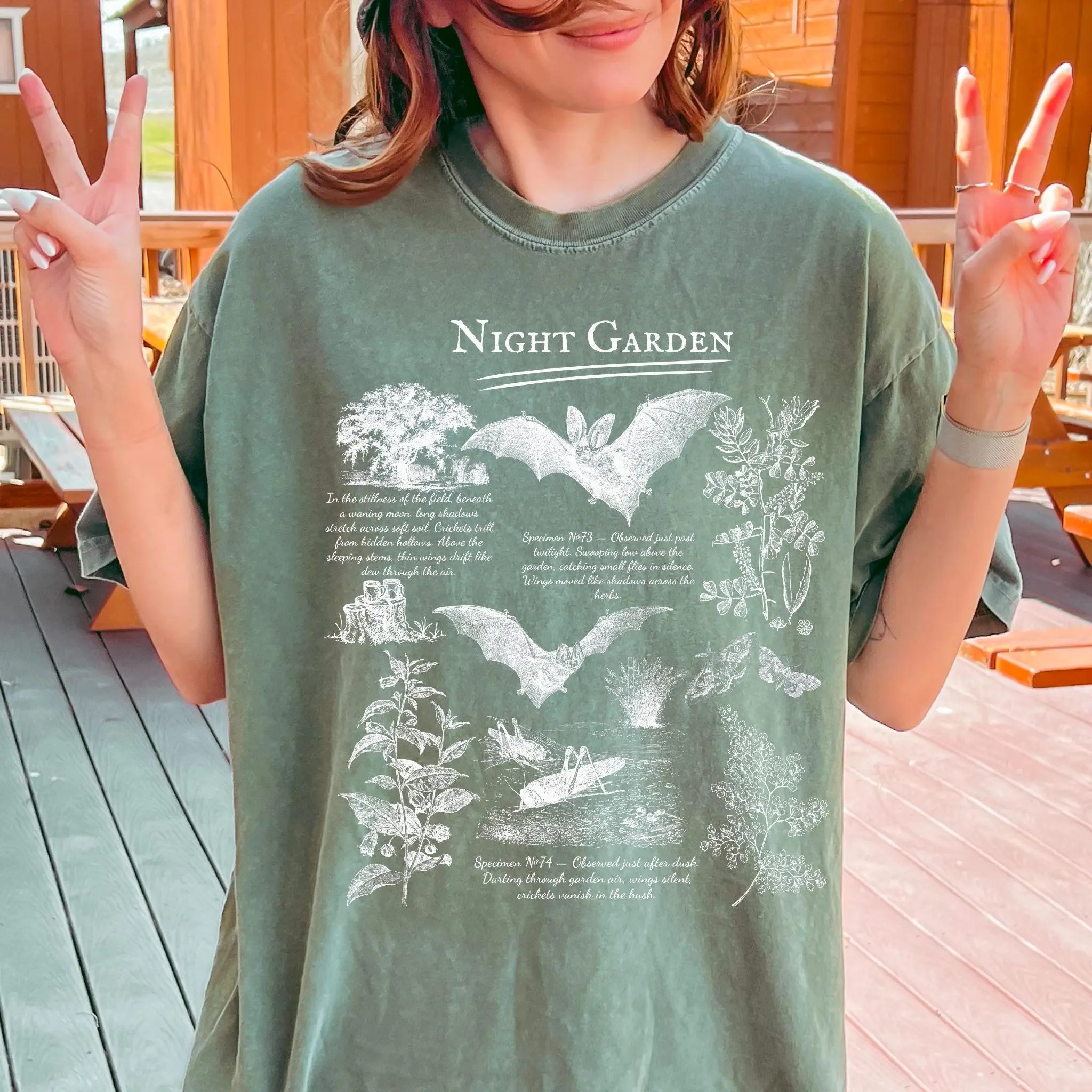 Bat Comfort Colors Shirt, Floral Goblincore Nu-Goth Retro Aesthetic Halloween Bats Oversized Tee, Lover Gift - photo 2