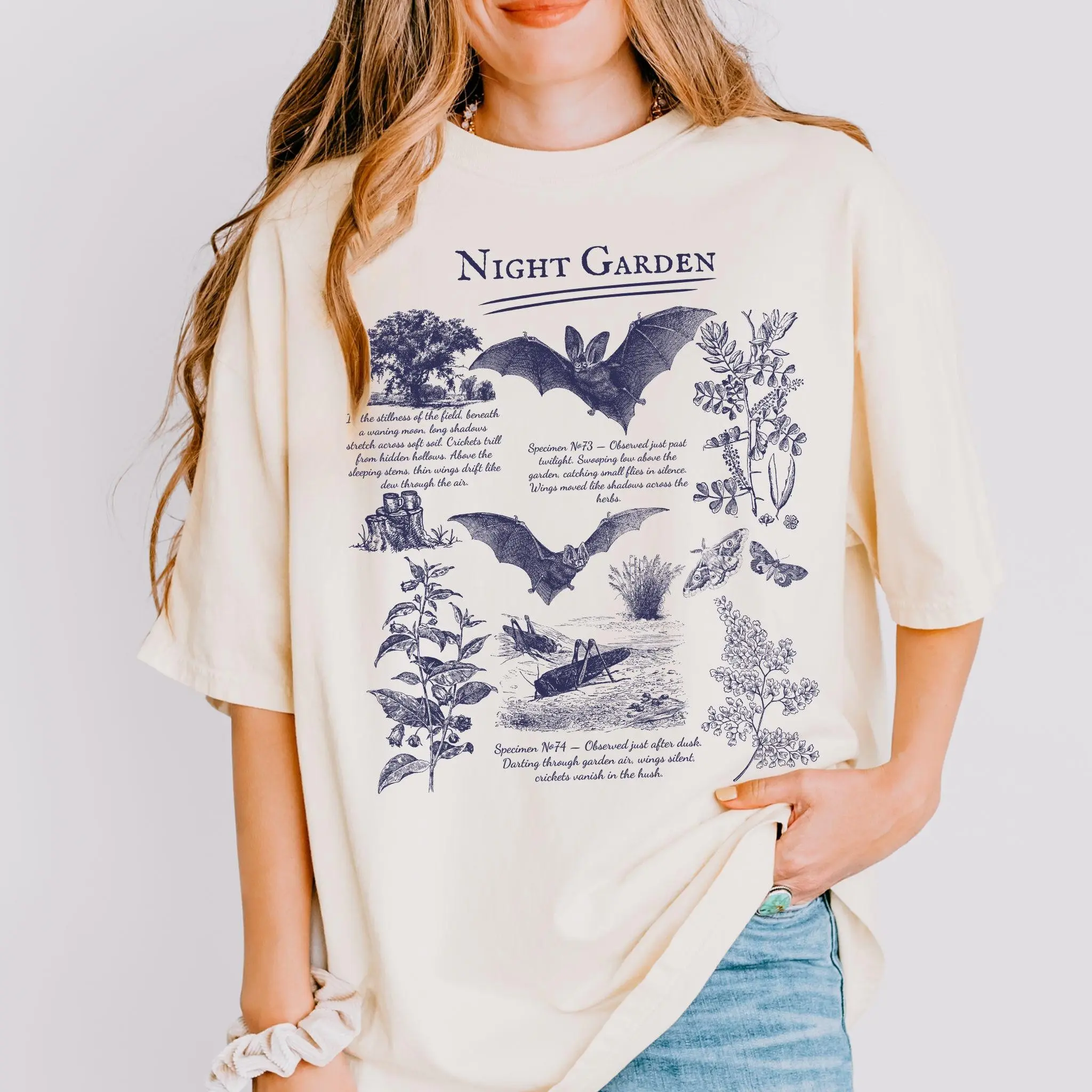 Bat Comfort Colors Shirt, Floral Goblincore Nu-Goth Retro Aesthetic Halloween Bats Oversized Tee, Lover Gift - photo 4