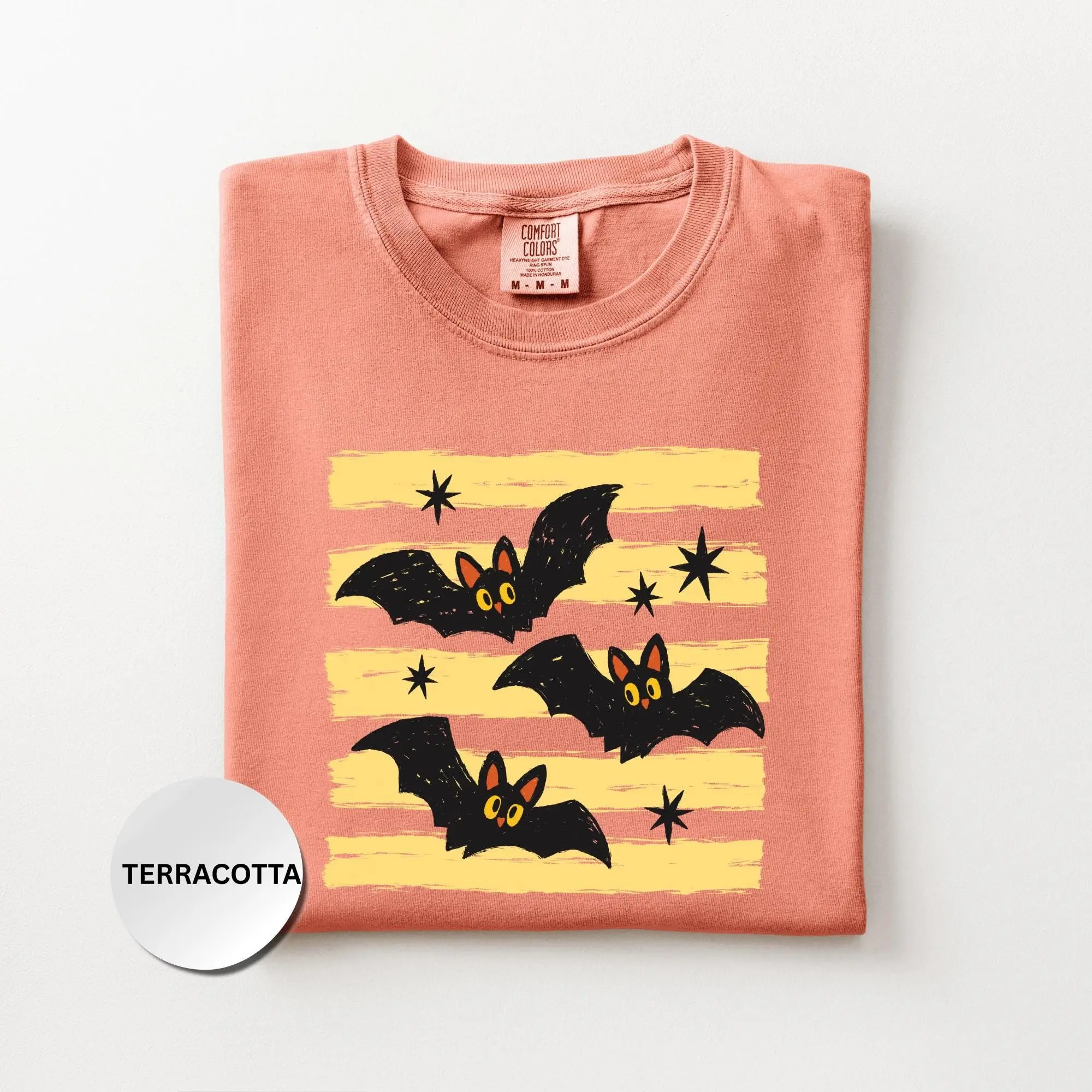 Comfort Colors Bat Shirt, Cute Retro Halloween Graphic Tee, Spooky Season Fall Gift Top - photo 3