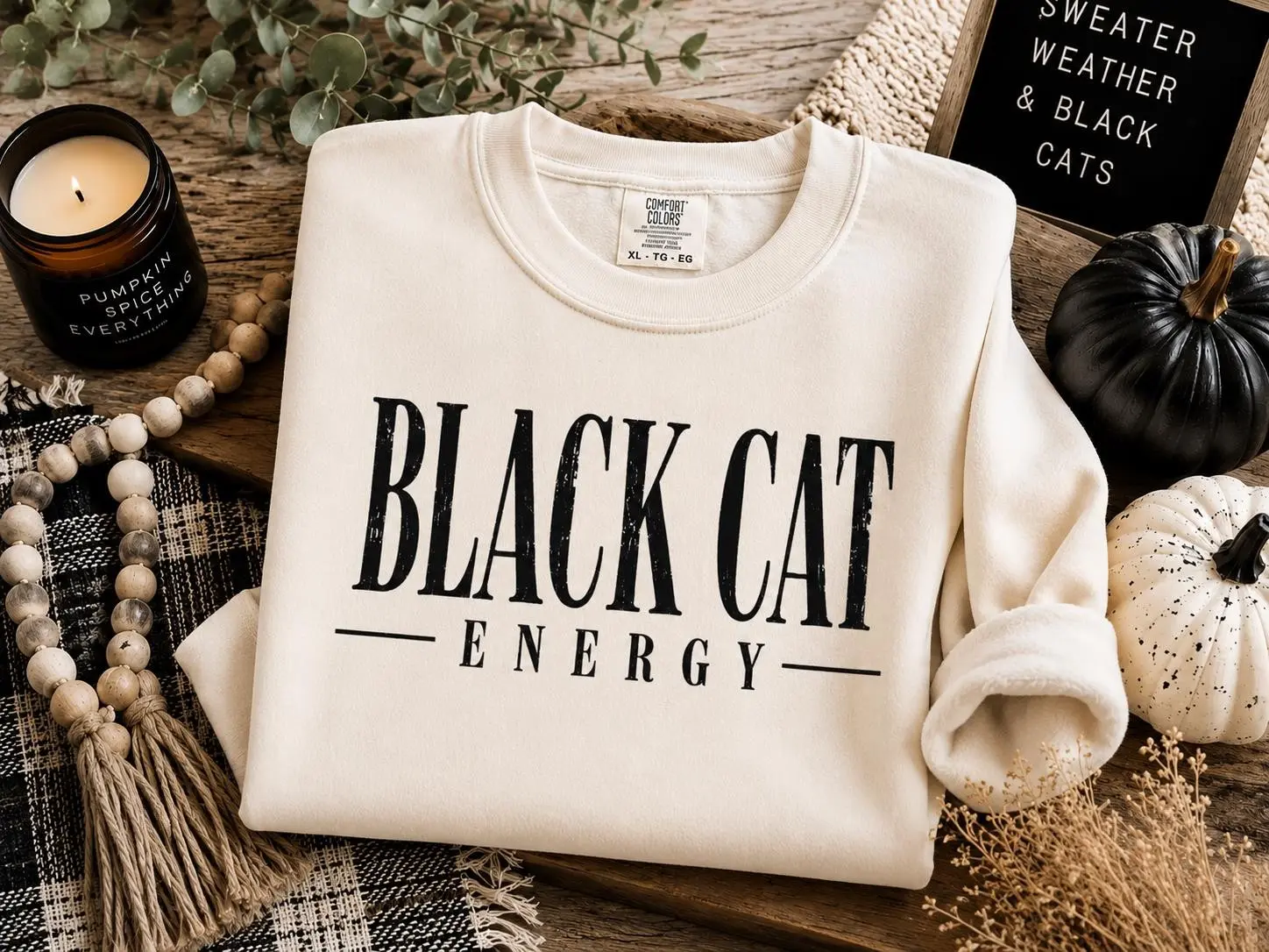 Comfort Colors Black Cat Energy Shirt, Halloween Distressed Retro Fall Vintage Spooky Season Tee - photo 3