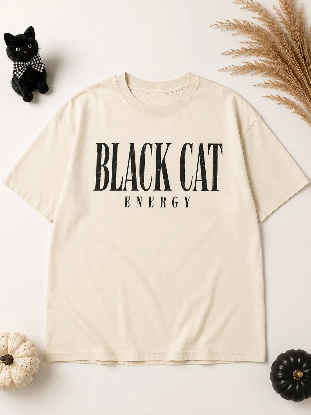 Black Cat Energy Shirt, Vintage Distressed Halloween Graphic Tee, Retro Trendy Fall Top for Kitty Lovers