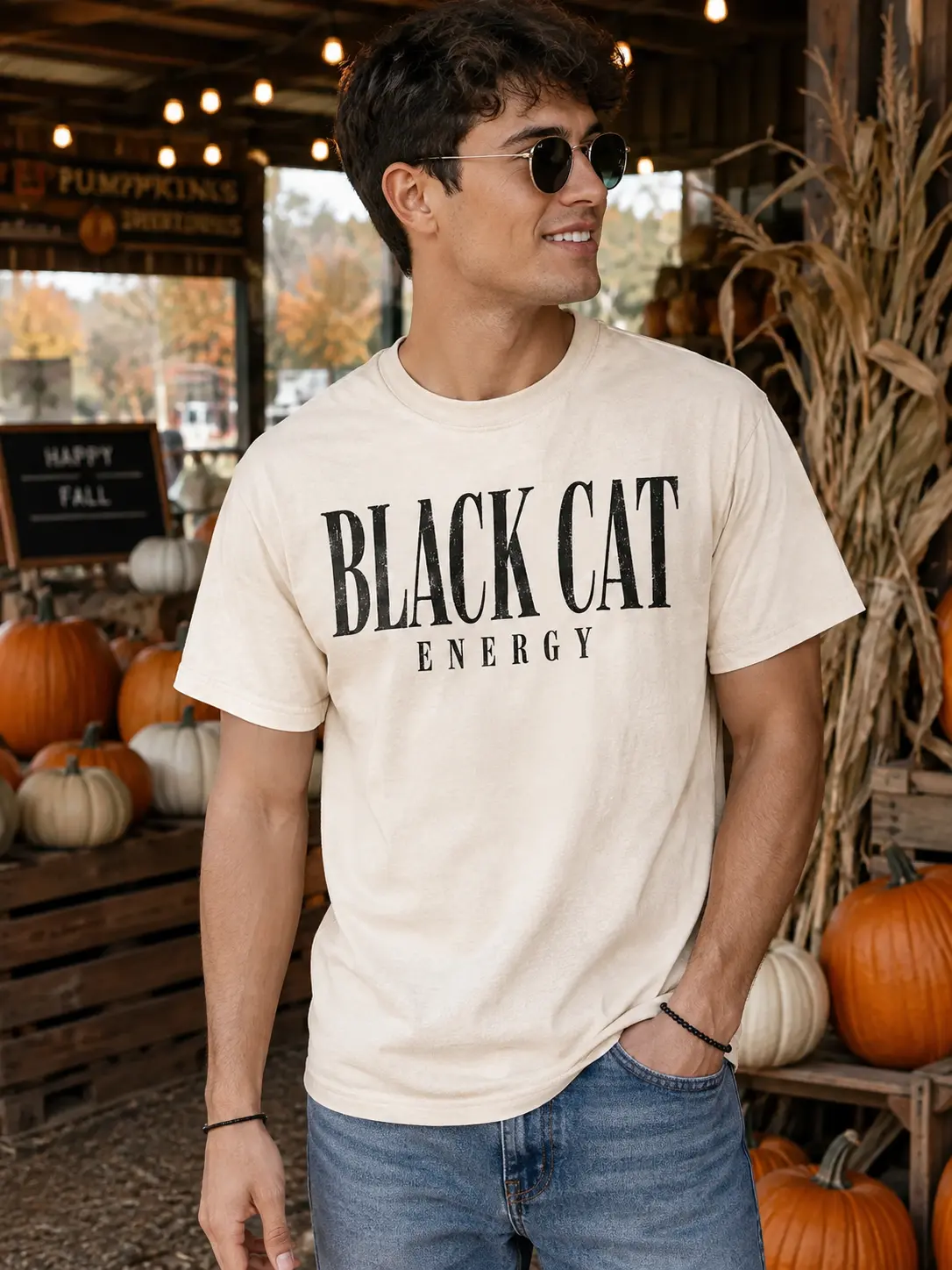 Black Cat Energy Shirt, Vintage Distressed Halloween Graphic Tee, Retro Trendy Fall Top for Kitty Lovers - photo 2