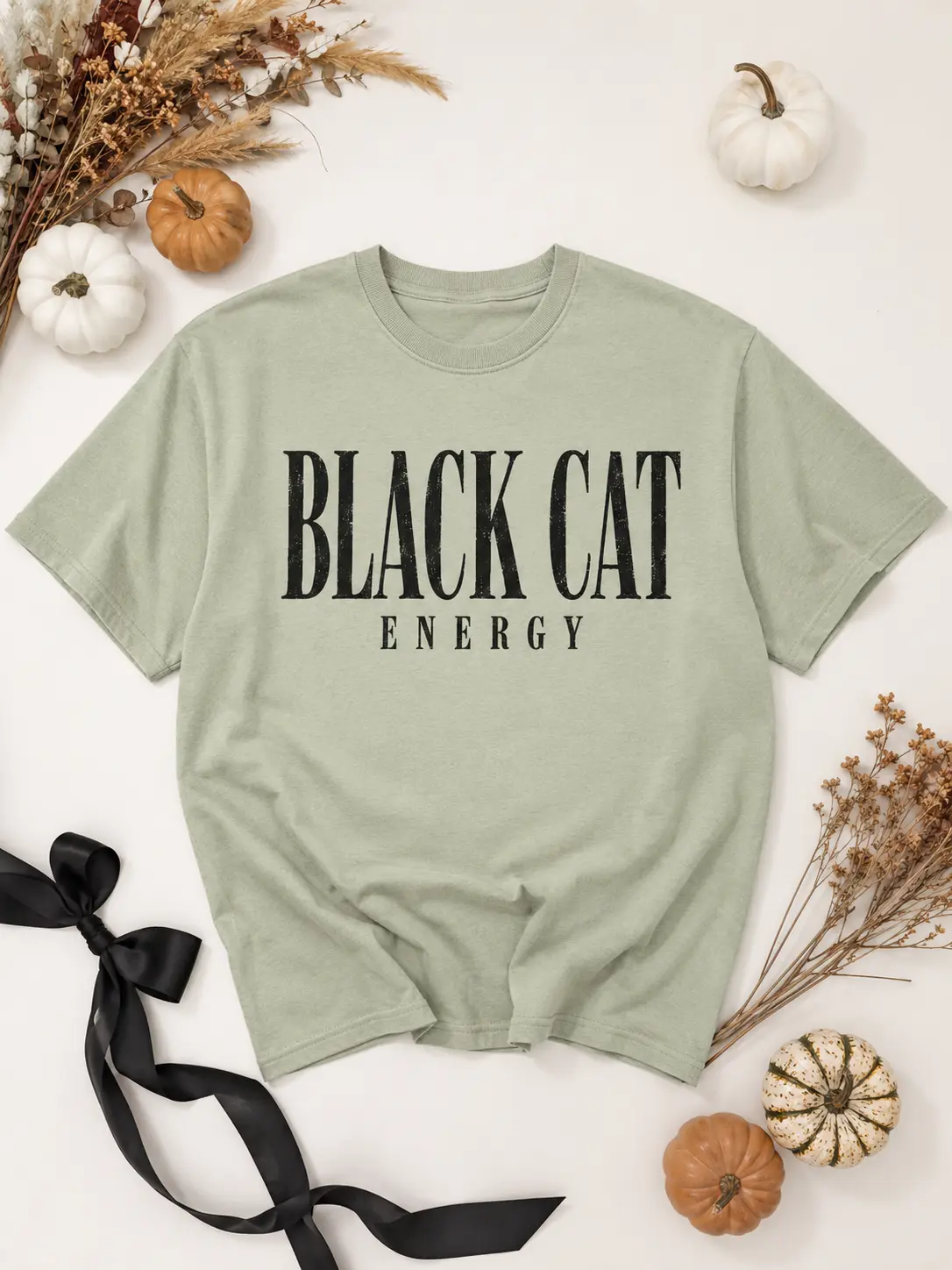 Black Cat Energy Shirt, Vintage Distressed Halloween Graphic Tee, Retro Trendy Fall Top for Kitty Lovers - photo 3