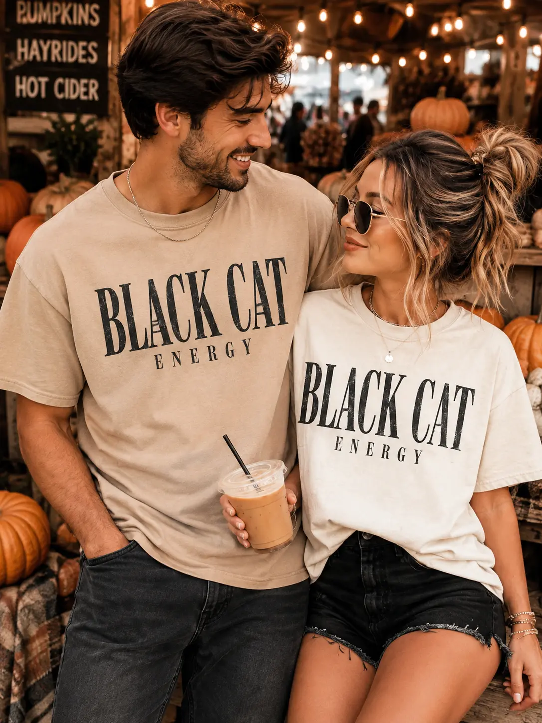 Black Cat Energy Shirt, Vintage Distressed Halloween Graphic Tee, Retro Trendy Fall Top for Kitty Lovers - photo 4