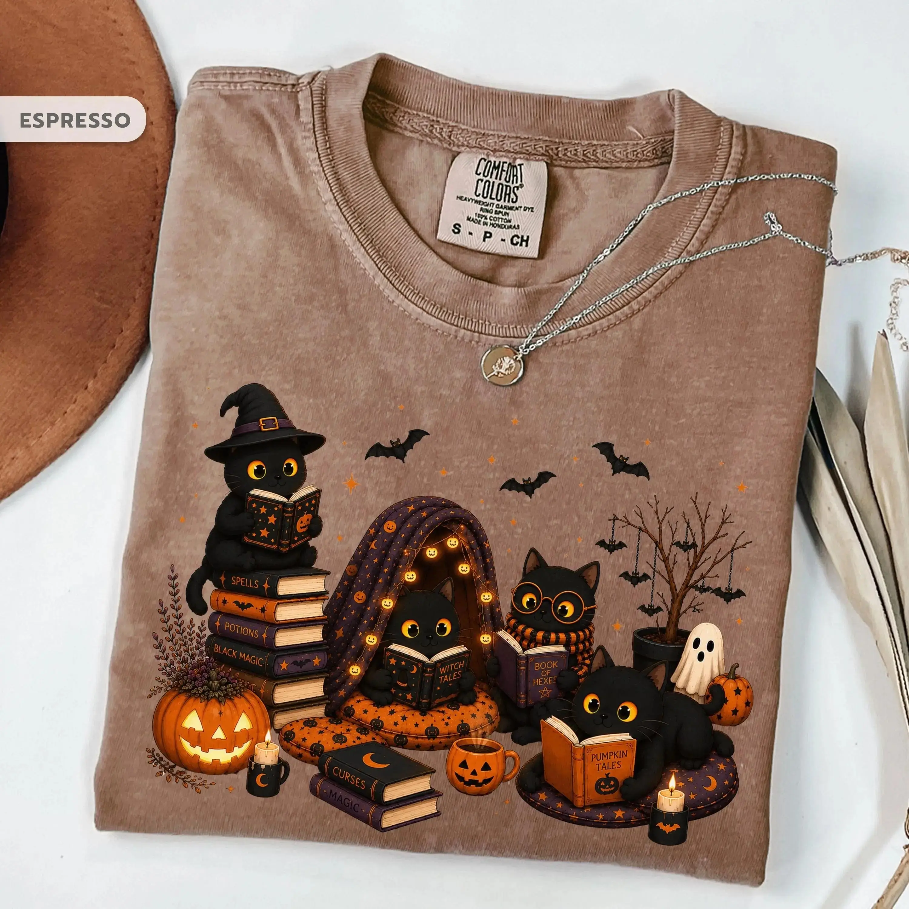 Black Cat Halloween Reading Sweatshirt for Women, Spooky Book Lover Shirt, Witchy Reader Cat Mom Gift - photo 3