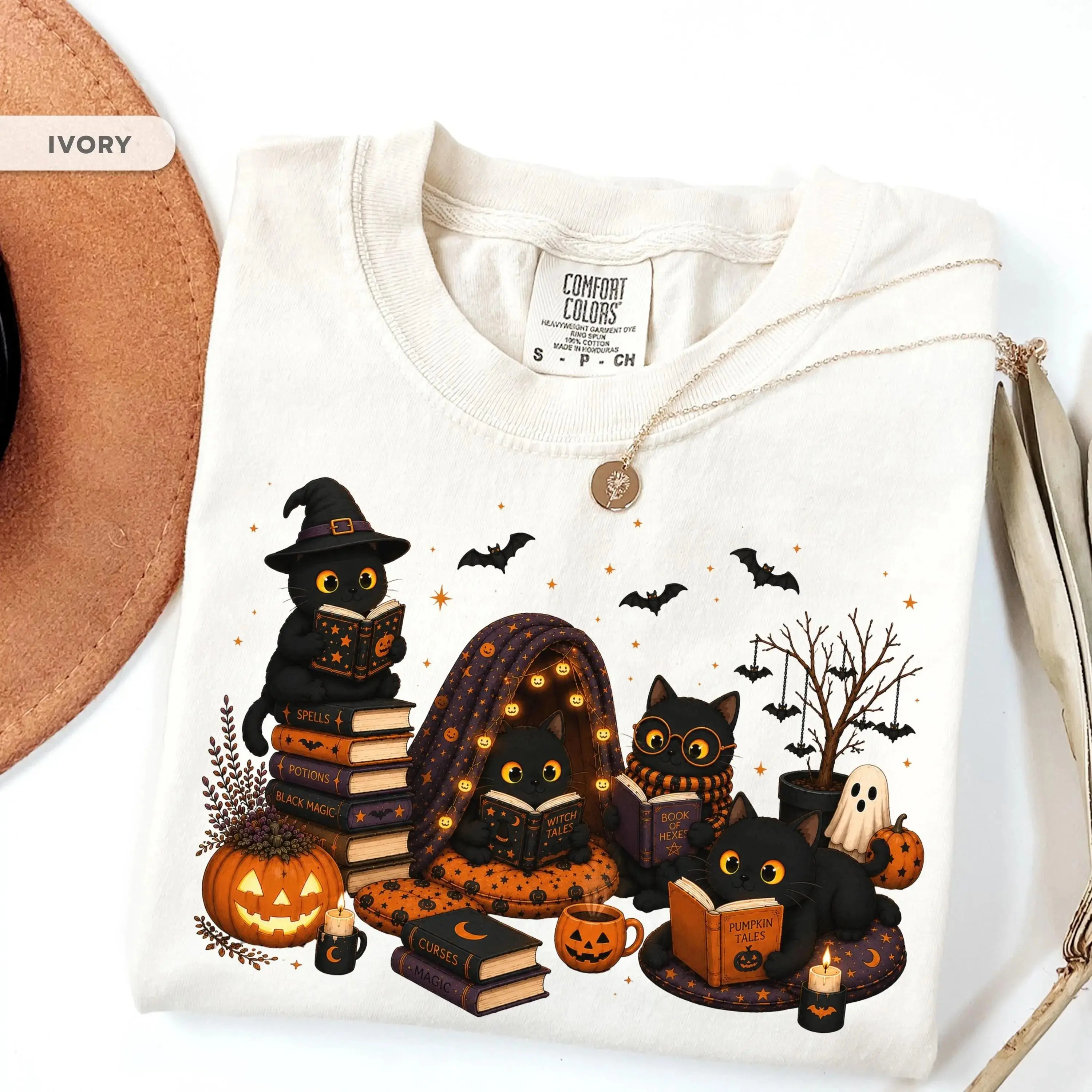 Black Cat Halloween Reading Sweatshirt for Women, Spooky Book Lover Shirt, Witchy Reader Cat Mom Gift - photo 5