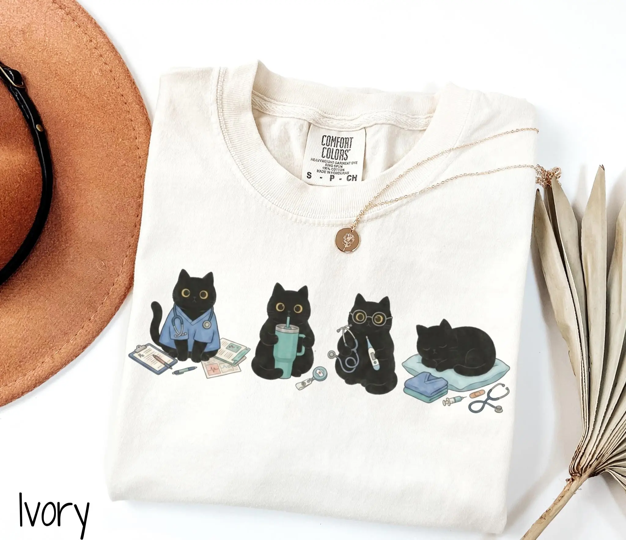 Black Cat Nurse Shirt, Cute Nursing Graphic Tee, Funny RN CNA Life Top, Student Gift for Women