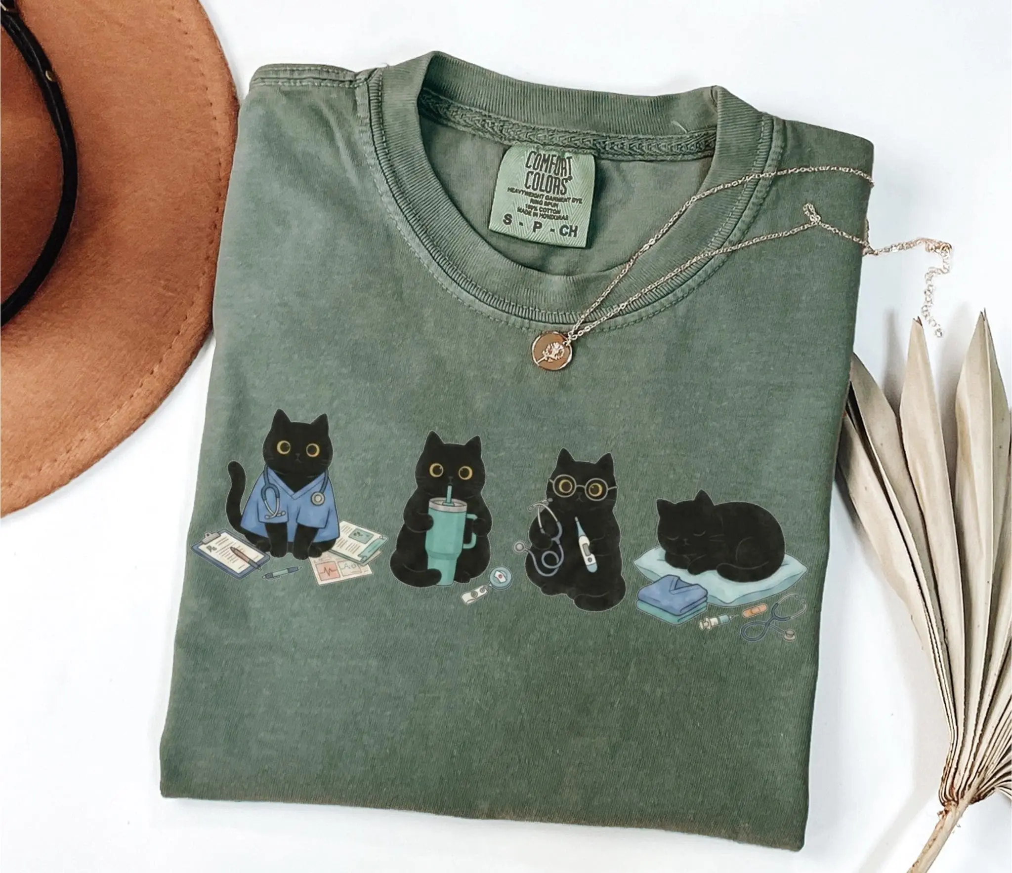 Black Cat Nurse Shirt, Cute Nursing Graphic Tee, Funny RN CNA Life Top, Student Gift for Women - photo 2