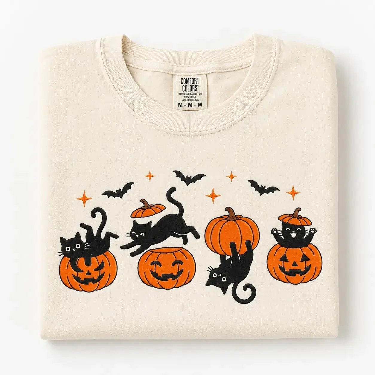 Black Cat on Pumpkin Comfort Colors Tee, Womens Halloween Spooky Season Shirt, Cute Fall Cat Mom Lover Gift - photo 4