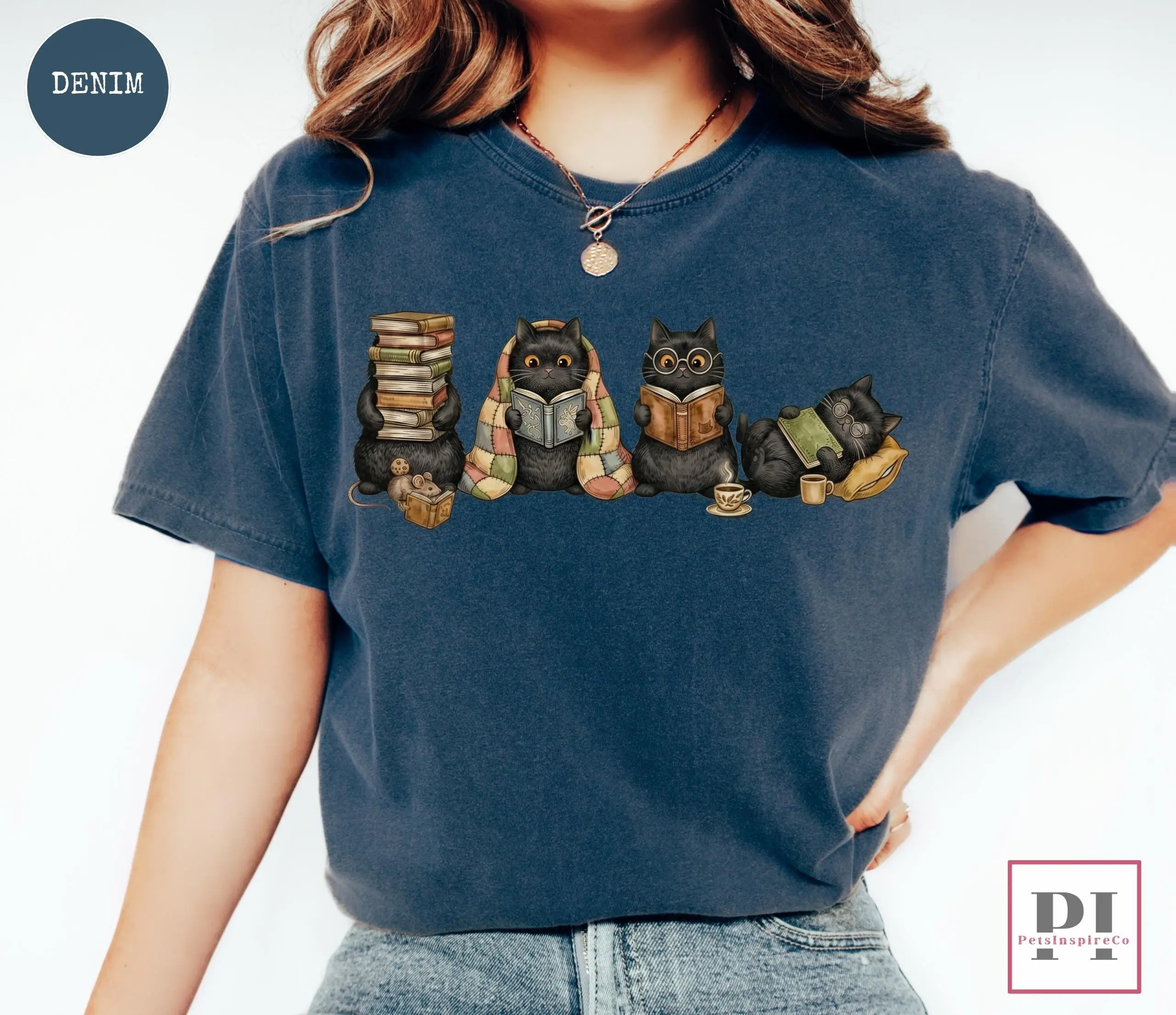 Comfort Colors Black Cat Reading Shirt, Bookish Librarian Tee, Cozy Reader Book Lover Cat Mom Gift - photo 4