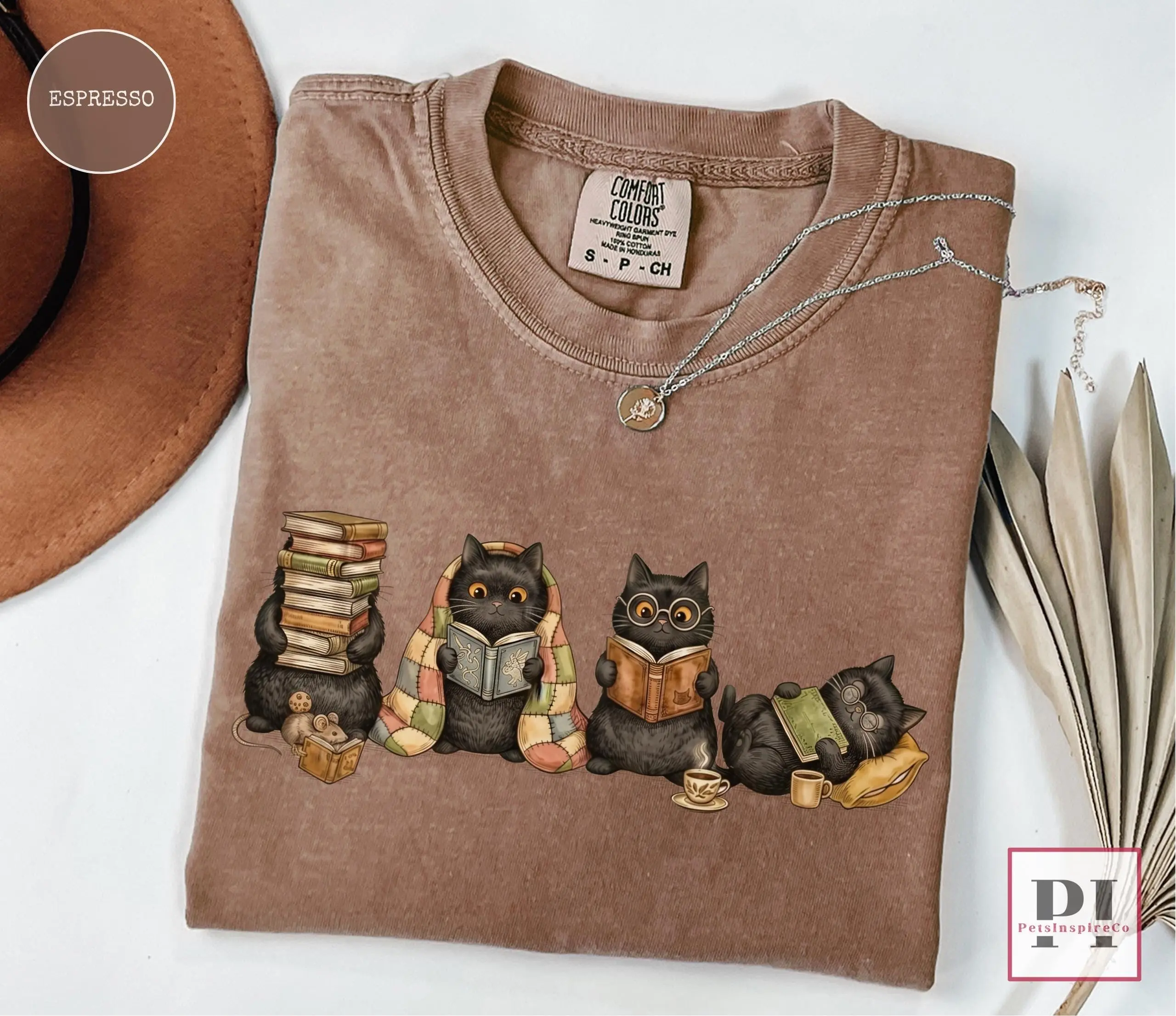 Comfort Colors Black Cat Reading Shirt, Bookish Librarian Tee, Cozy Reader Book Lover Cat Mom Gift - photo 5