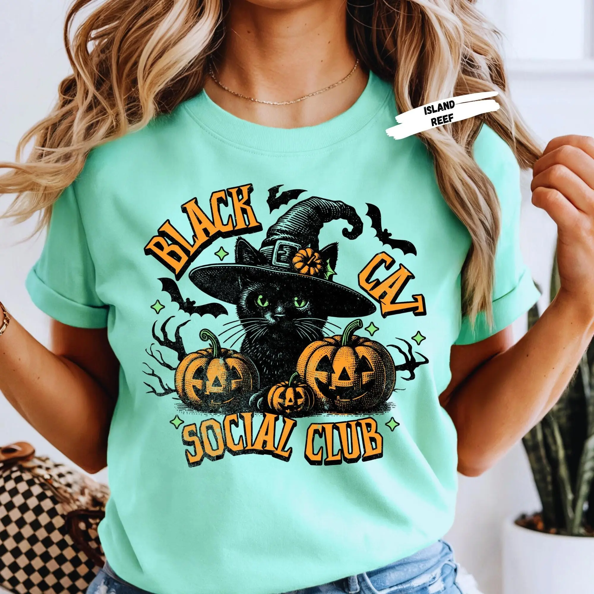 Black Cat Social Club Halloween Tee: Comfort Colors Witch Cat Shirt - photo 3