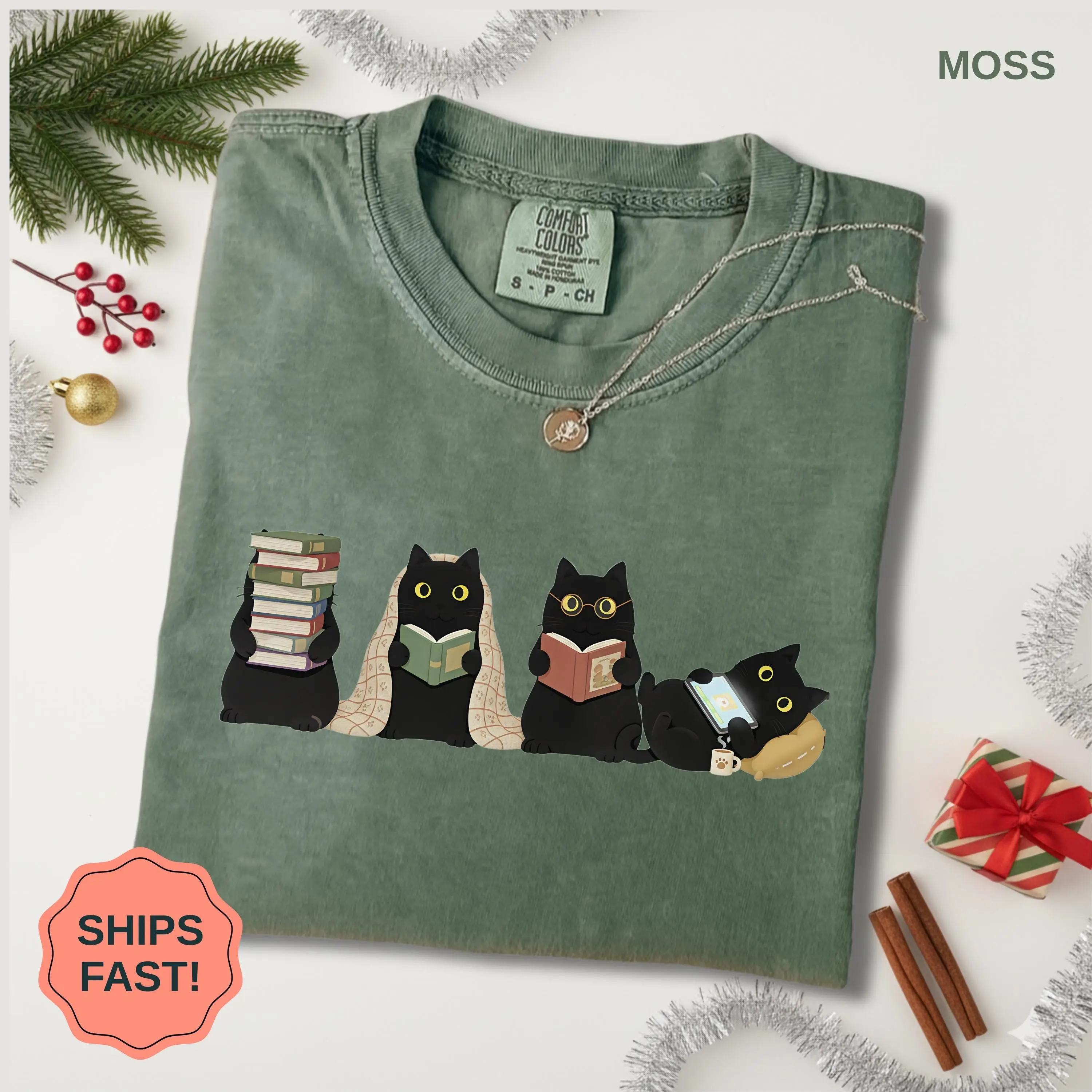Black Cats Reading Sweatshirt, Bookish Cat Mom Cozy Reader Book Lover Club Gift for Her - photo 2