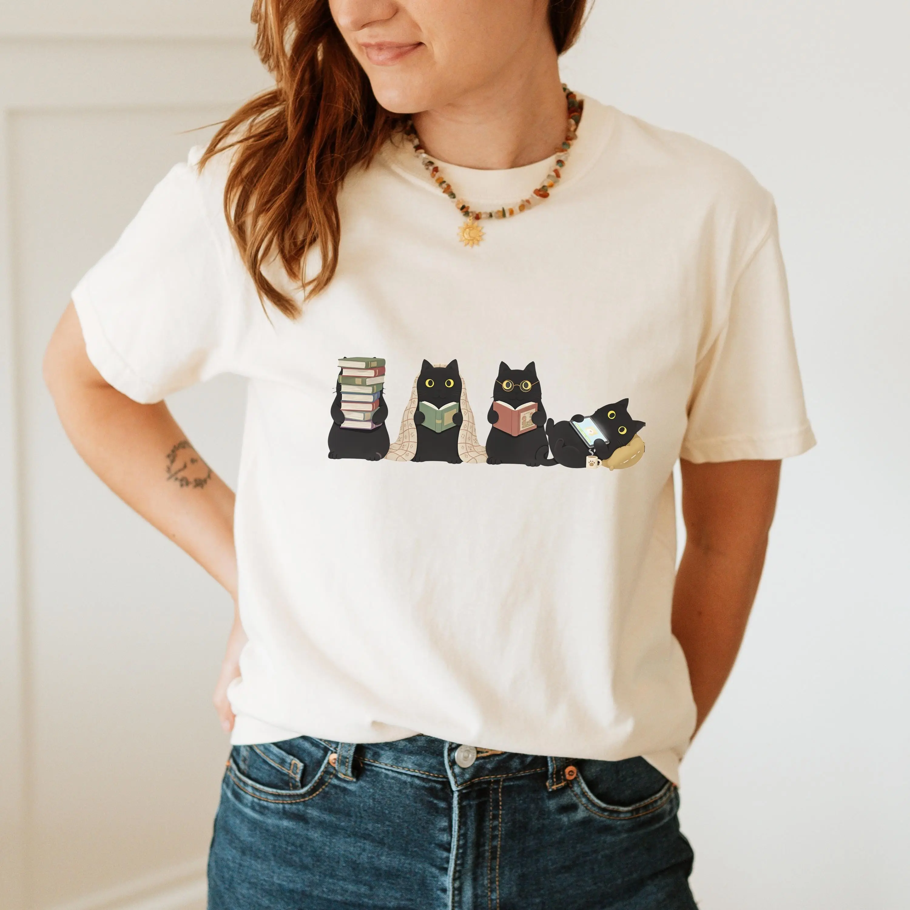 Black Cats Reading Sweatshirt, Bookish Cat Mom Cozy Reader Book Lover Club Gift for Her - photo 3