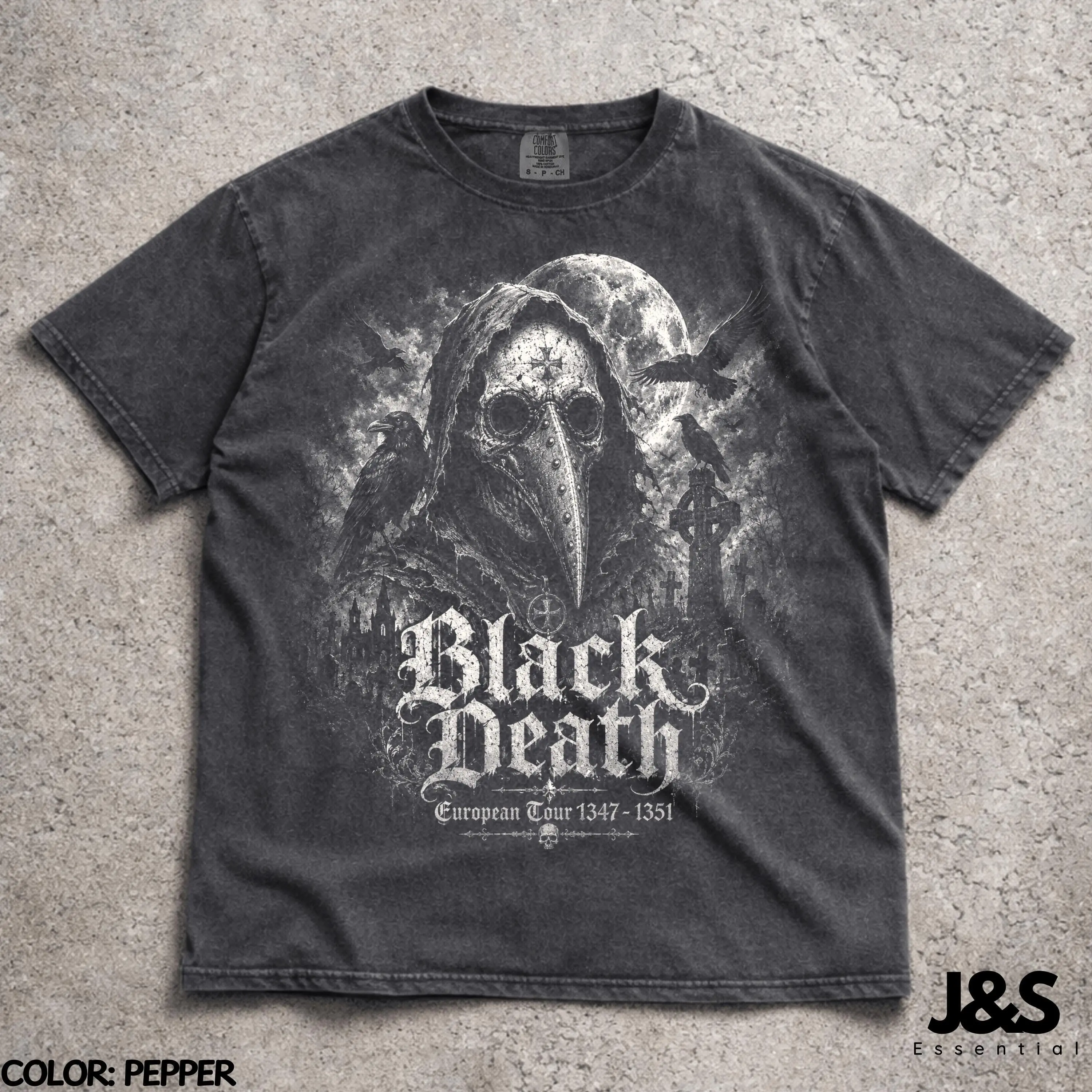 Black Death Plague Doctor Shirt, Gothic Horror Dark Academia Goth Tee, Medieval Grim Reaper Halloween Graphic Top