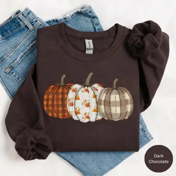 Boho Fall Pumpkin Gildan Sweatshirt, Cute Autumn Harvest Patch Thanksgiving Graphic Top, Cozy Apparel Gift - photo 1