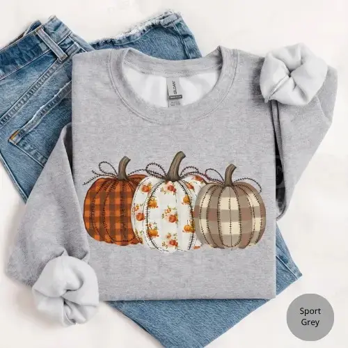 Boho Fall Pumpkin Gildan Sweatshirt, Cute Autumn Harvest Patch Thanksgiving Graphic Top, Cozy Apparel Gift - photo 3