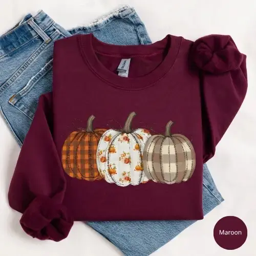 Boho Fall Pumpkin Gildan Sweatshirt, Cute Autumn Harvest Patch Thanksgiving Graphic Top, Cozy Apparel Gift - photo 4