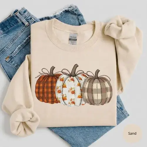 Boho Fall Pumpkin Gildan Sweatshirt, Cute Autumn Harvest Patch Thanksgiving Graphic Top, Cozy Apparel Gift - photo 5