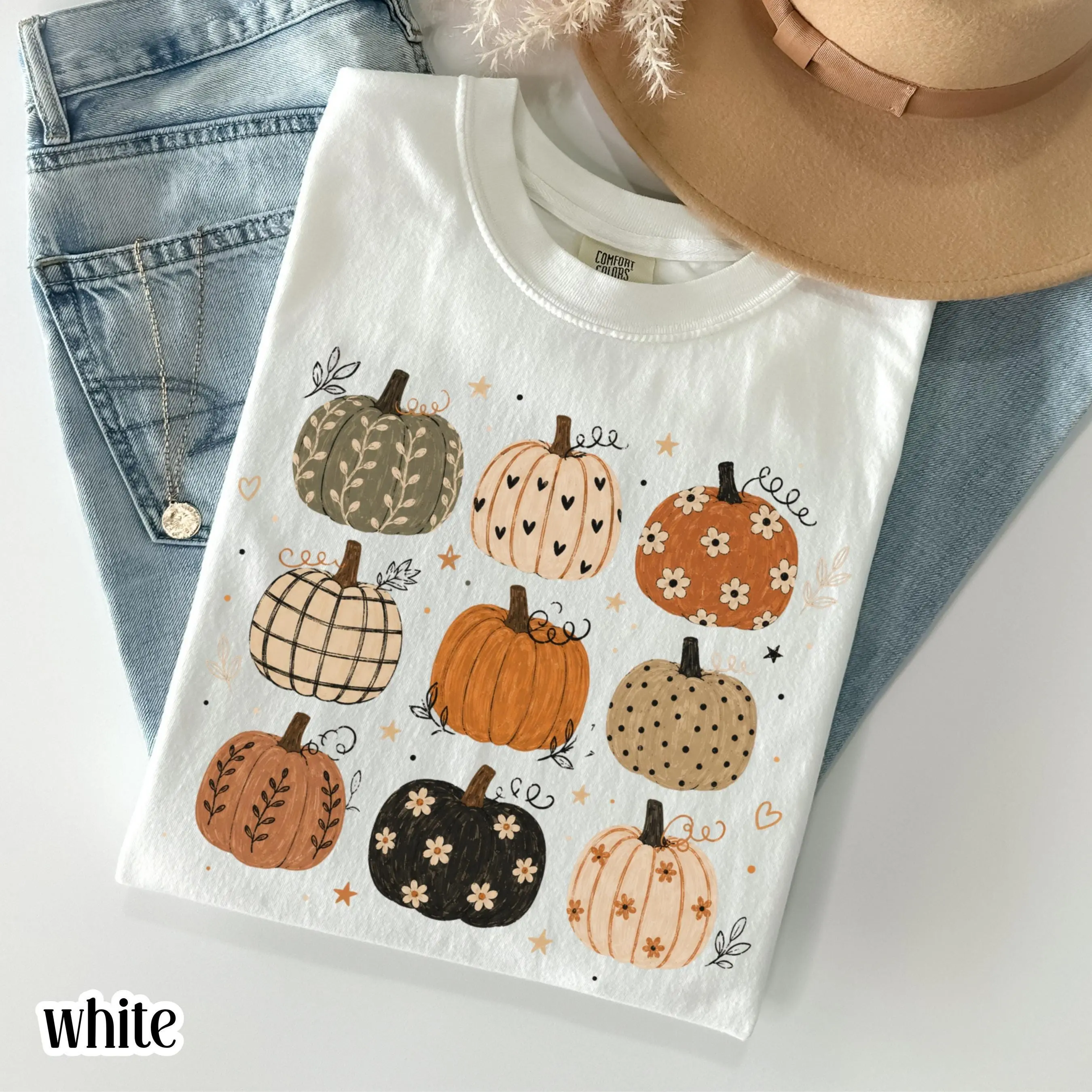 Comfort Colors Boho Pumpkin Pattern Shirt, Cute Fall Autumn Aesthetic Cottagecore Harvest Season Thanksgiving Tee - photo 3
