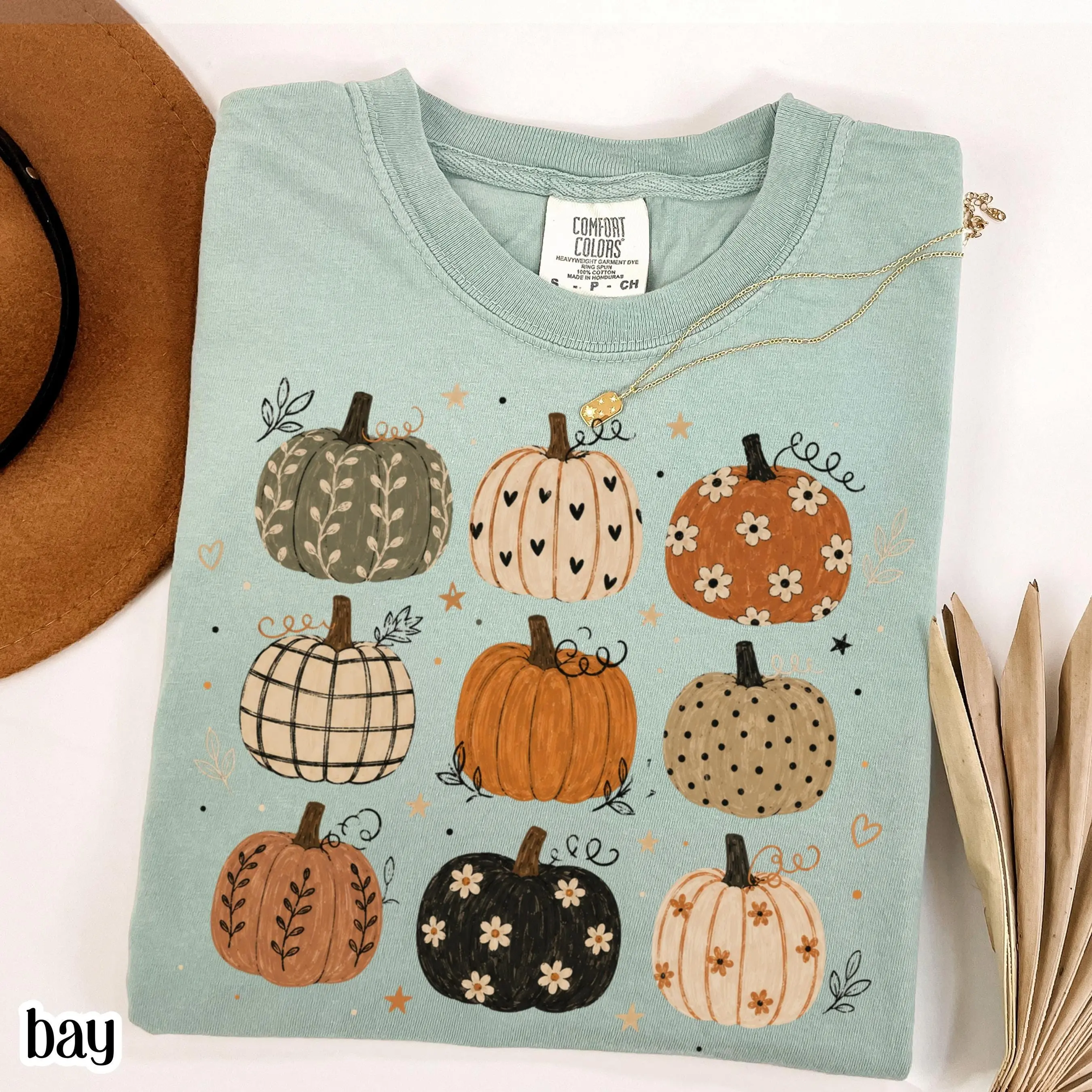 Comfort Colors Boho Pumpkin Pattern Shirt, Cute Fall Autumn Aesthetic Cottagecore Harvest Season Thanksgiving Tee - photo 5
