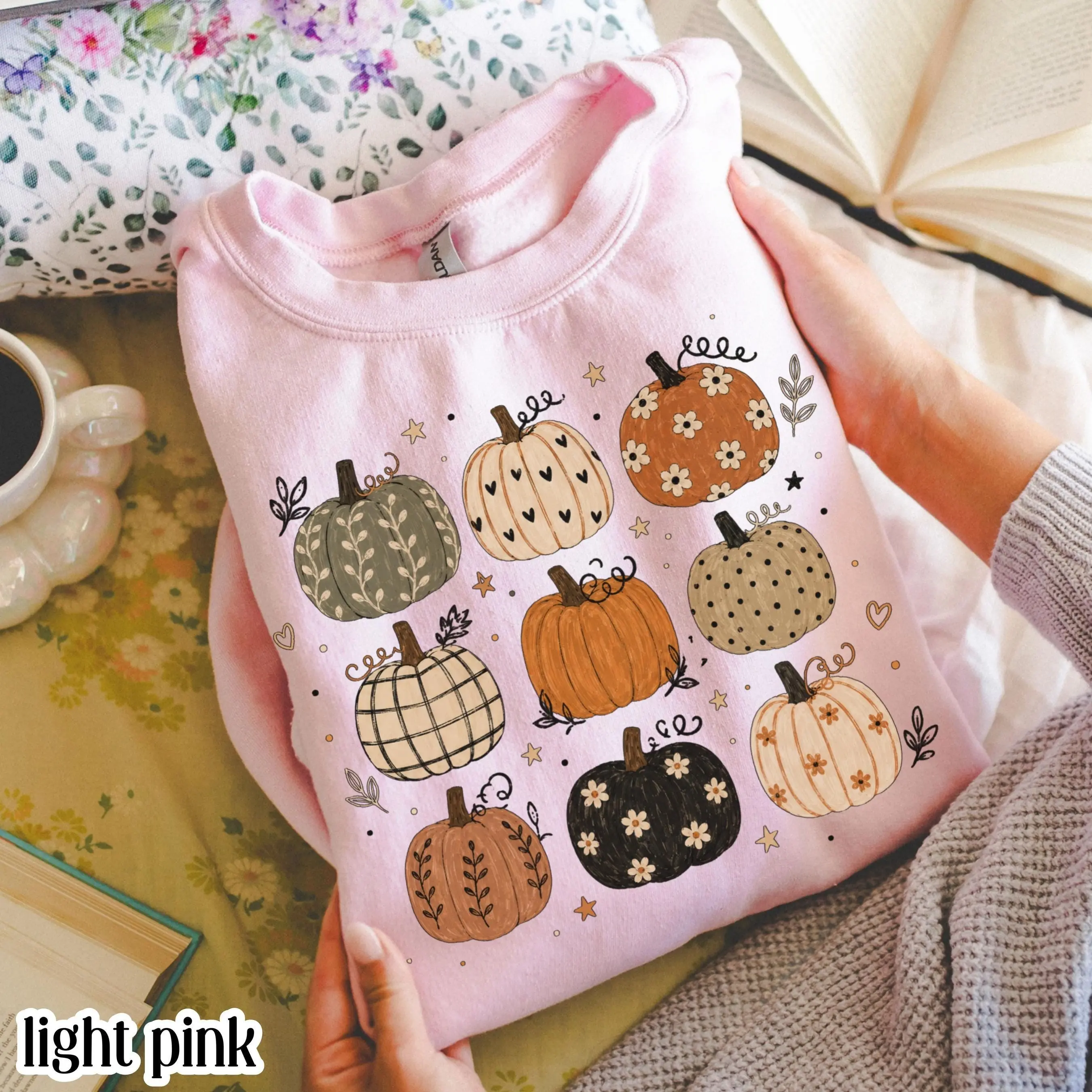 Boho Pumpkin Pattern Sweatshirt, Cute Fall Autumn Aesthetic Cottagecore Harvest Season Thanksgiving Crewneck - photo 2