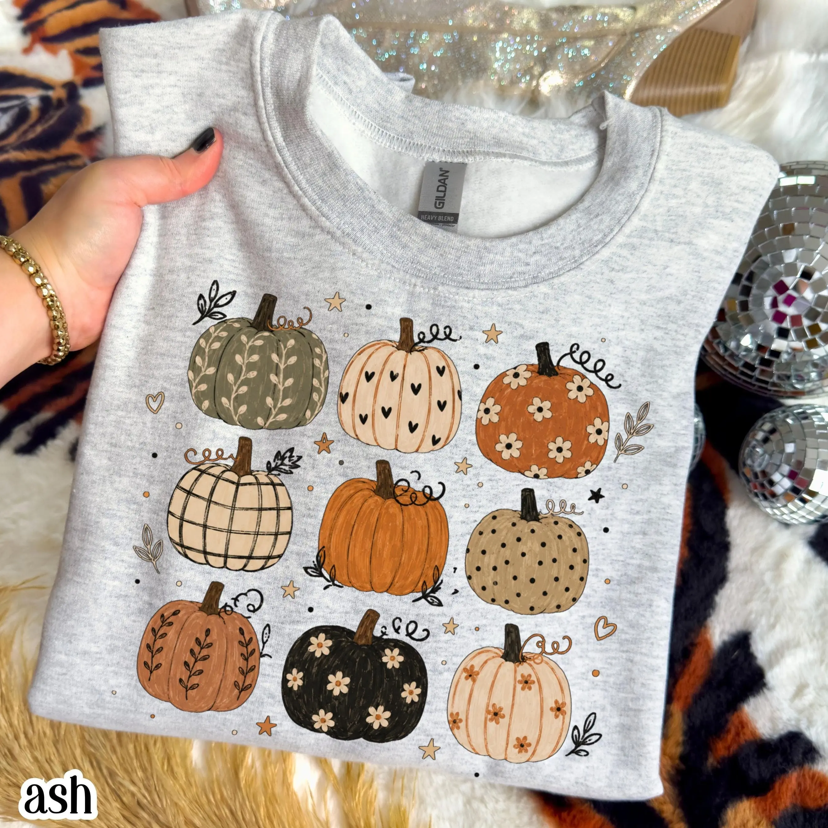Boho Pumpkin Pattern Sweatshirt, Cute Fall Autumn Aesthetic Cottagecore Harvest Season Thanksgiving Crewneck - photo 4