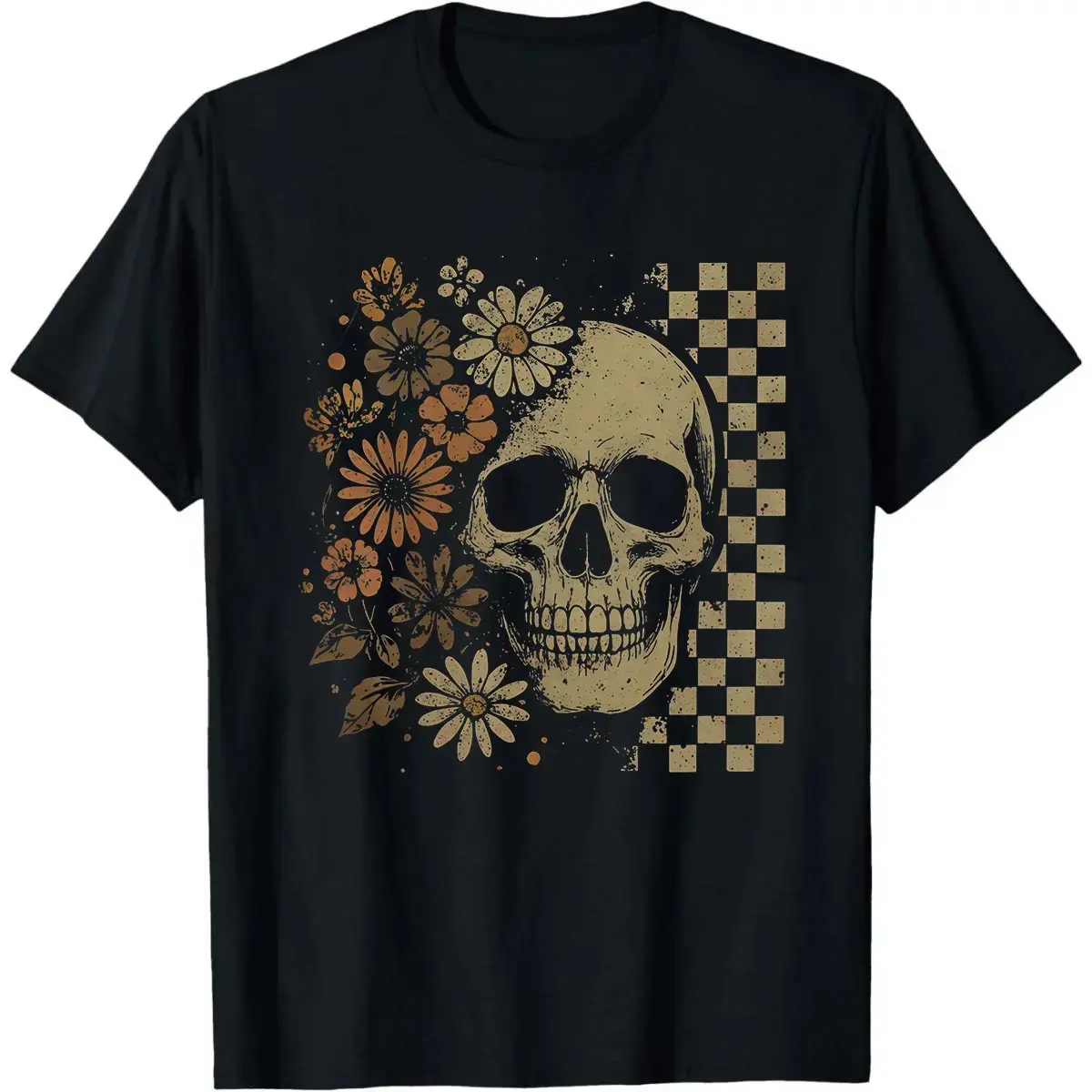 Boho Skull Graphic Shirt for Women, Vintage Grunge Retro Distressed Cute Spooky Summerween Halloween Tee - photo 2