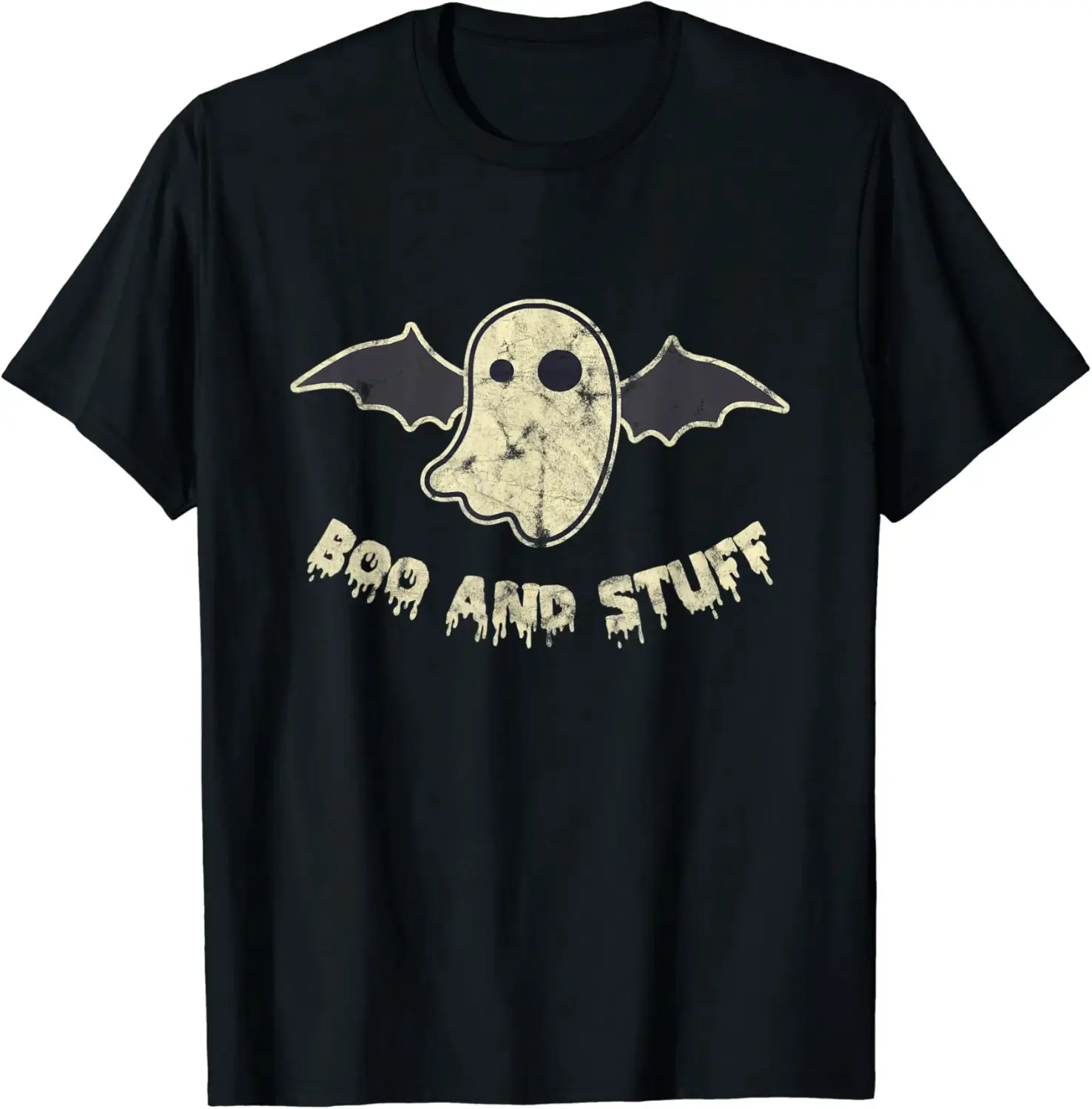 Comfort Colors Boo and Stuff Ghost Vampire Bat Wings Halloween T-Shirt, Cute Funny Spooky Fall Tee