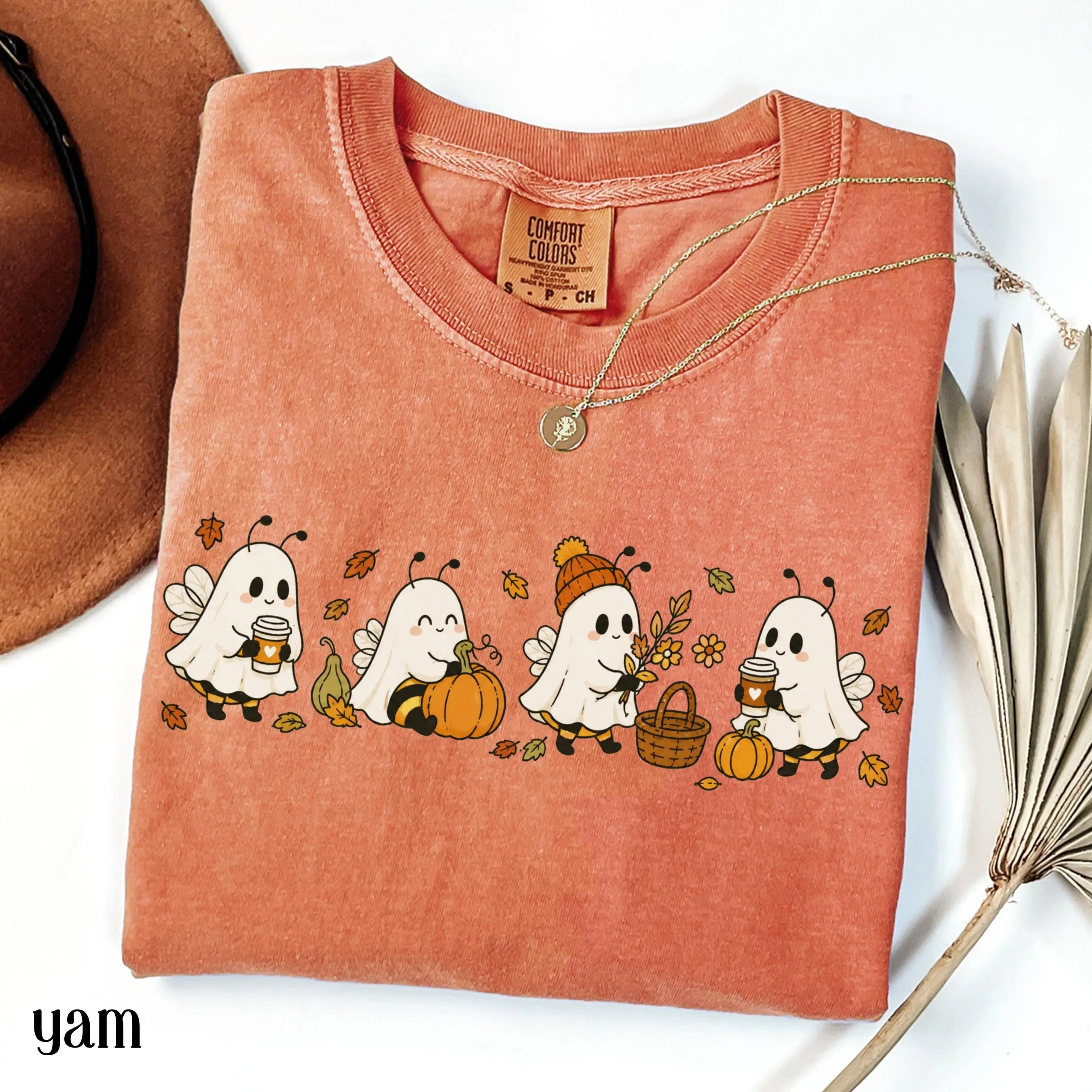 Comfort Colors Boo Bees Fall Shirt, Ghost Coffee Pumpkin Patch Halloween Tee, Cozy October Bumble Insect Gift - photo 5