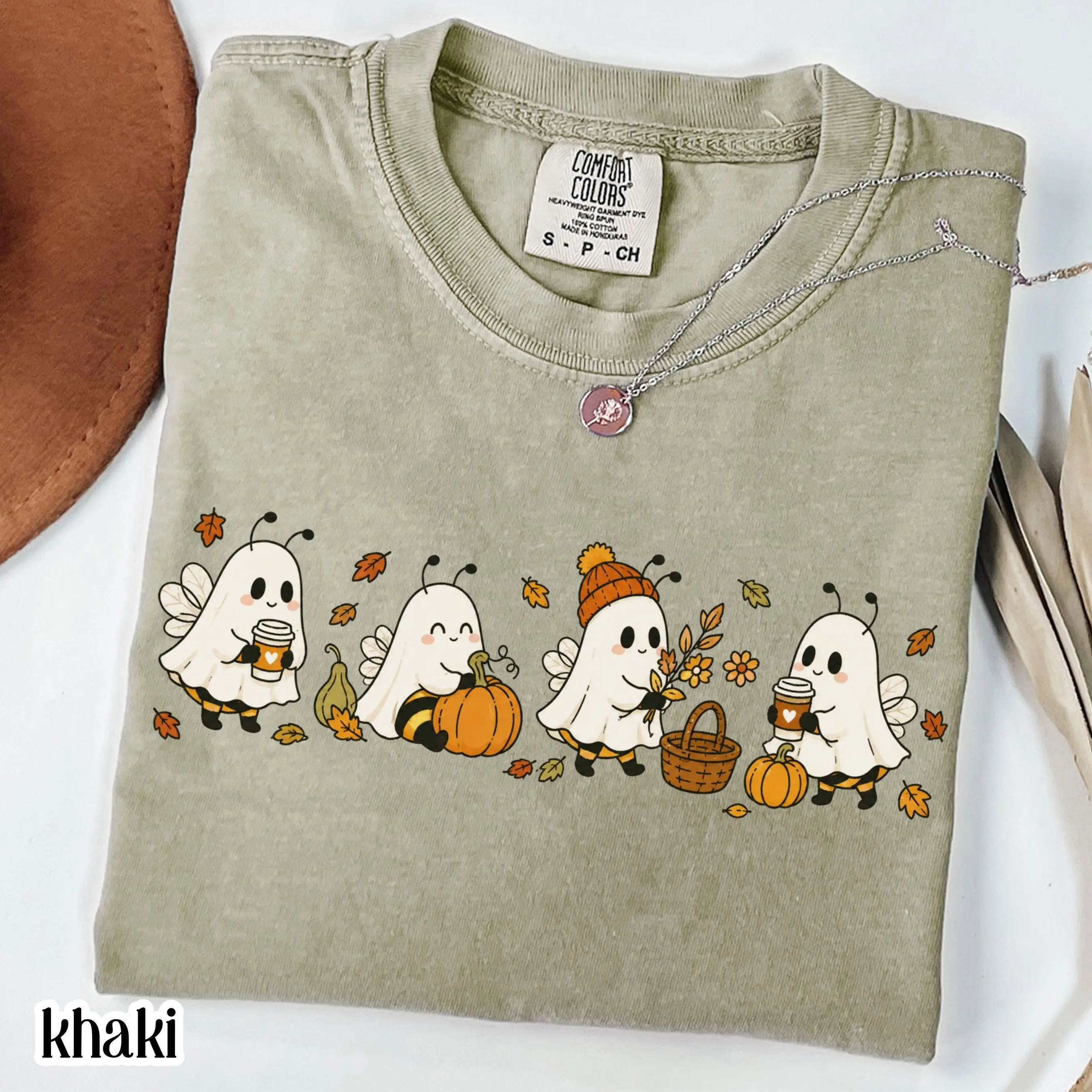 Comfort Colors Boo Bees Fall Sweatshirt, Ghost Coffee Pumpkin Patch Halloween Crewneck, Cozy October Bumble Gift - photo 1