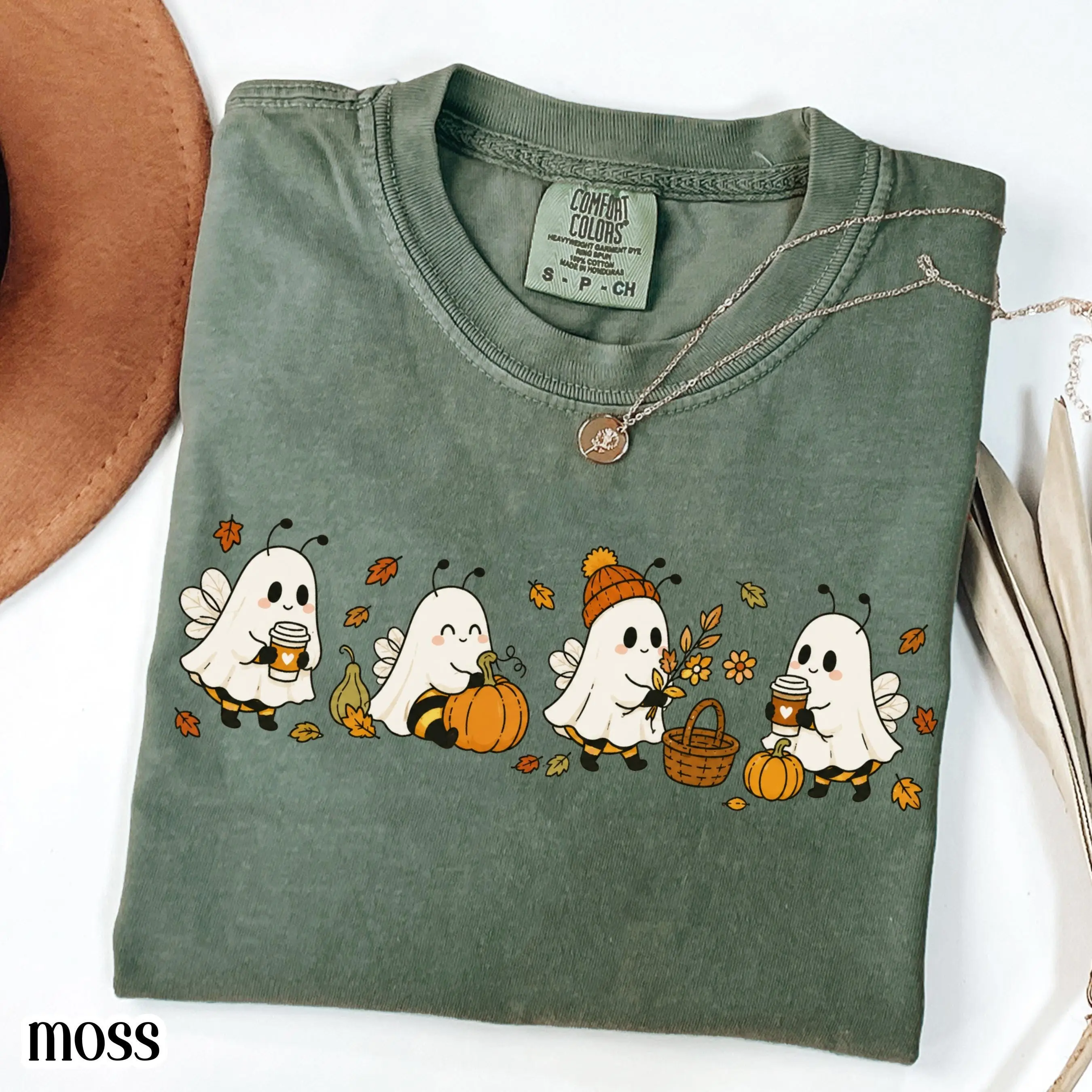 Comfort Colors Boo Bees Fall Sweatshirt, Ghost Coffee Pumpkin Patch Halloween Crewneck, Cozy October Bumble Gift - photo 2