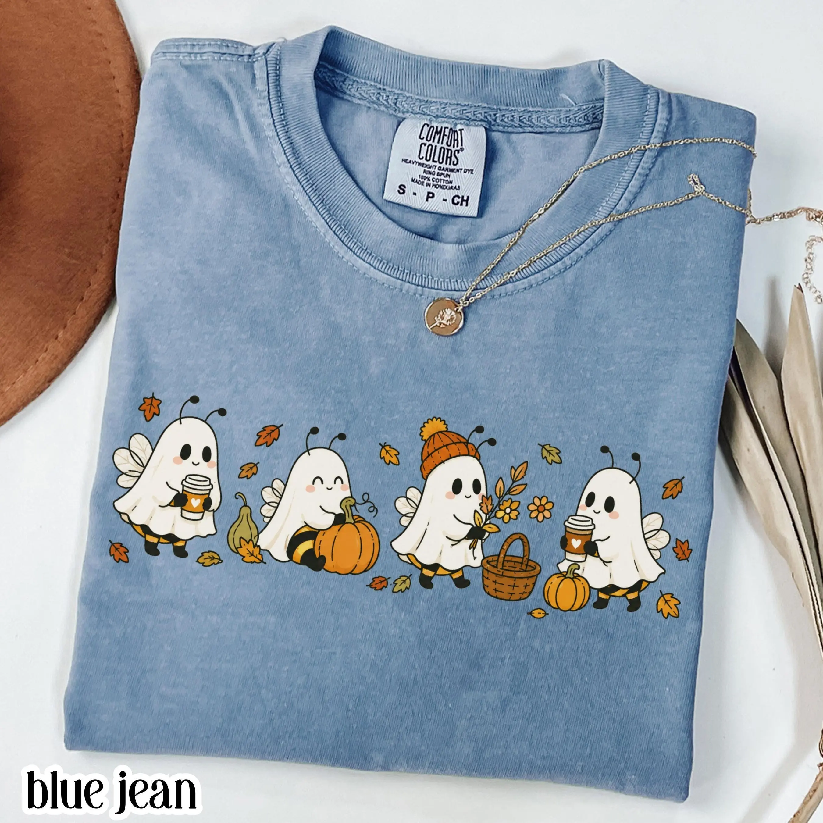 Comfort Colors Boo Bees Fall Sweatshirt, Ghost Coffee Pumpkin Patch Halloween Crewneck, Cozy October Bumble Gift - photo 3
