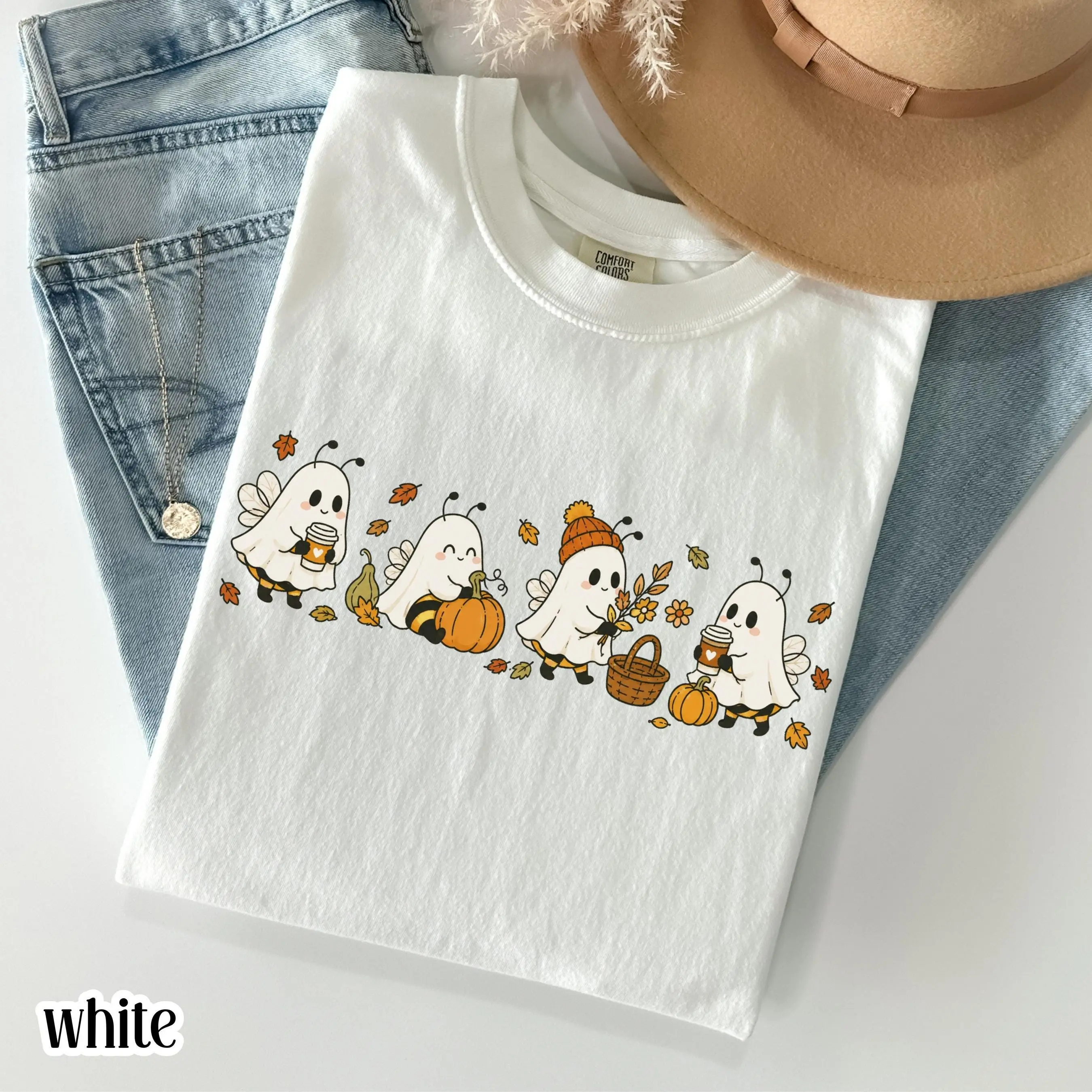 Comfort Colors Boo Bees Fall Sweatshirt, Ghost Coffee Pumpkin Patch Halloween Crewneck, Cozy October Bumble Gift - photo 4