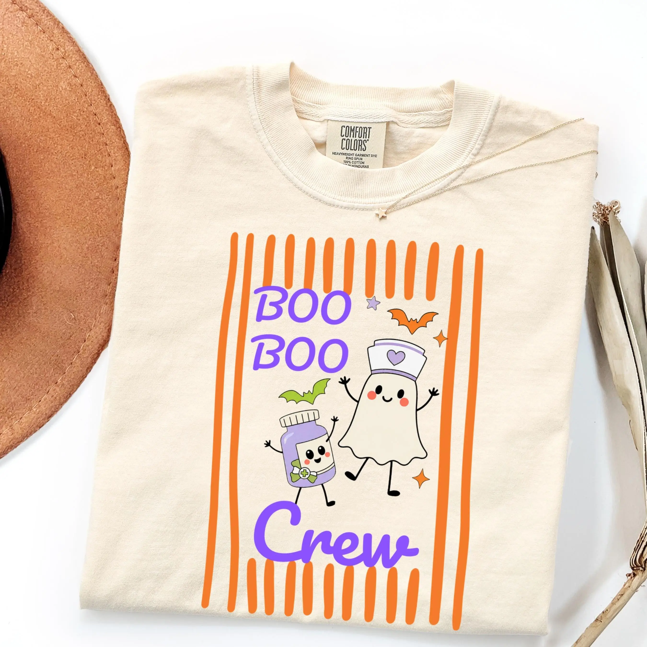 Comfort Colors Boo Boo Crew Nurse Halloween Shirt, Funny Ghost Spooky Season Fall Gift Tee - photo 3