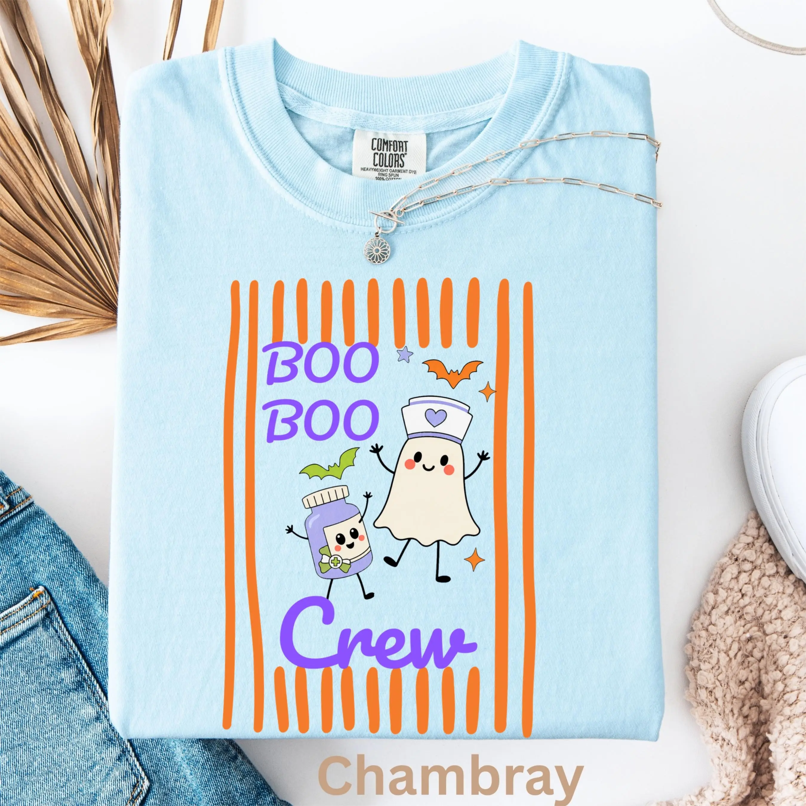 Comfort Colors Boo Boo Crew Nurse Halloween Shirt, Funny Ghost Spooky Season Fall Gift Tee - photo 5