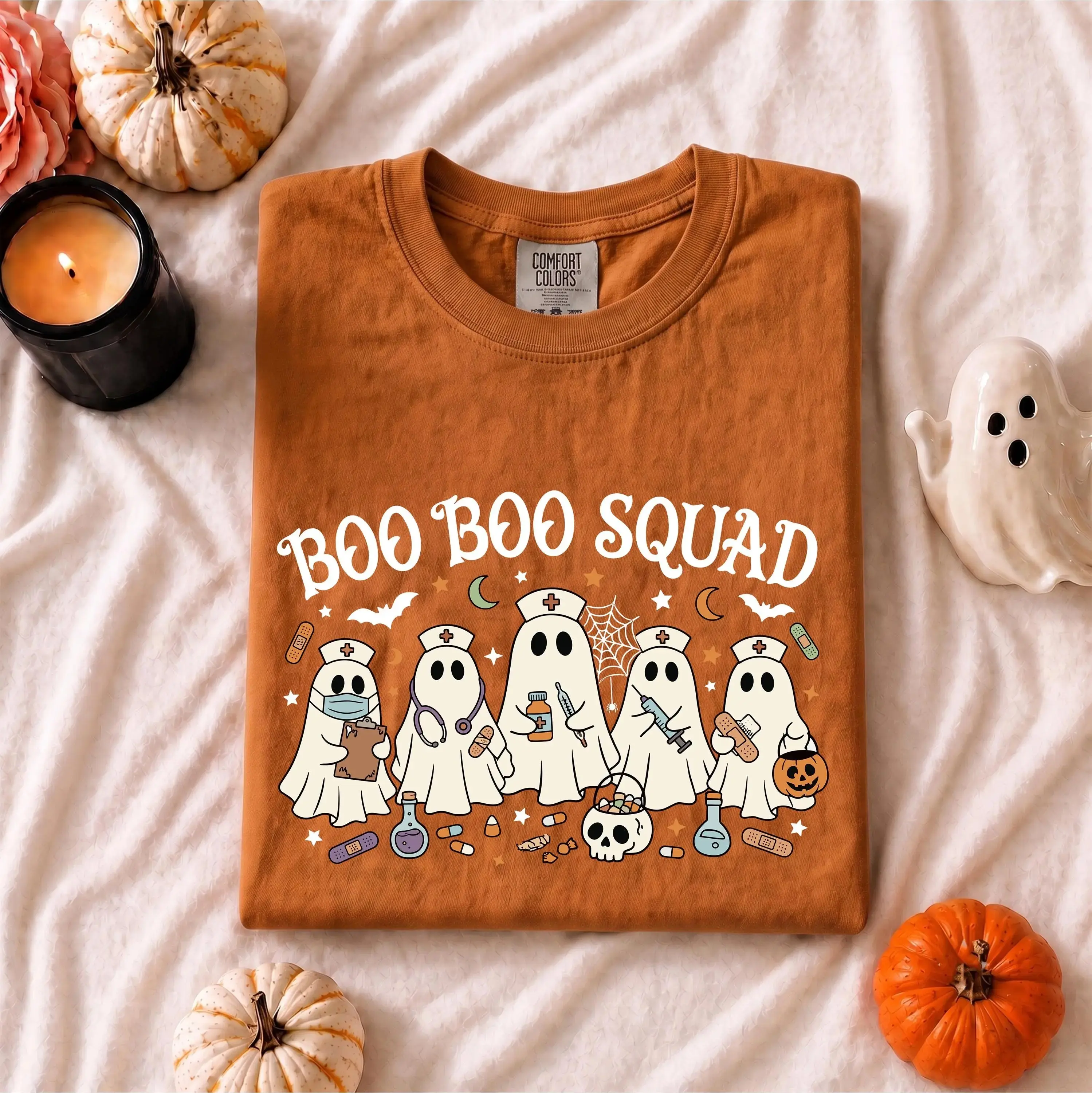 Comfort Colors Boo Boo Squad Nurse Halloween Shirt, Funny RN Ghost Costume Nursing Crew Tee for Women - photo 2