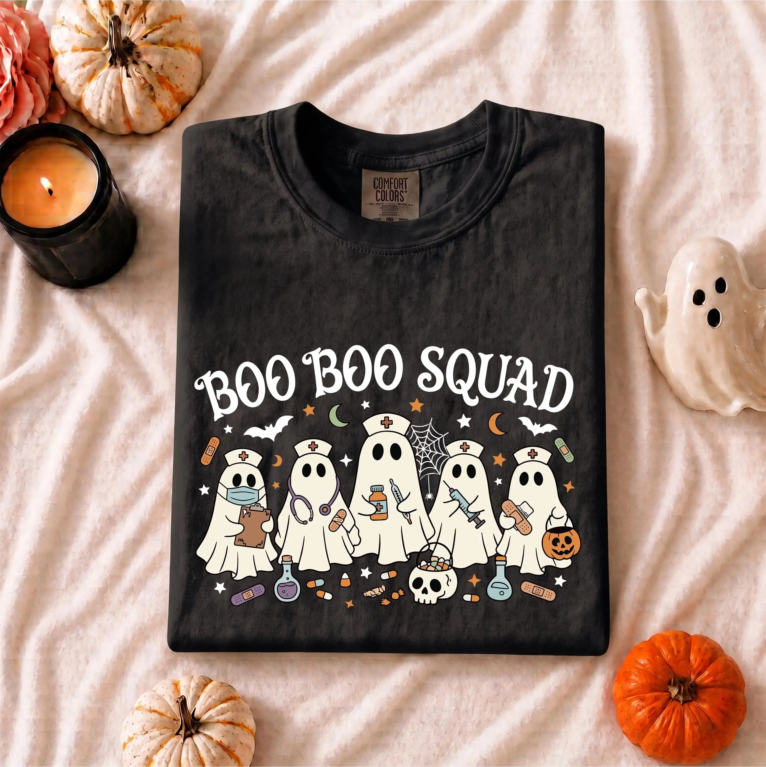 Comfort Colors Boo Boo Squad Nurse Halloween Shirt, Funny RN Ghost Costume Nursing Crew Tee for Women - photo 5
