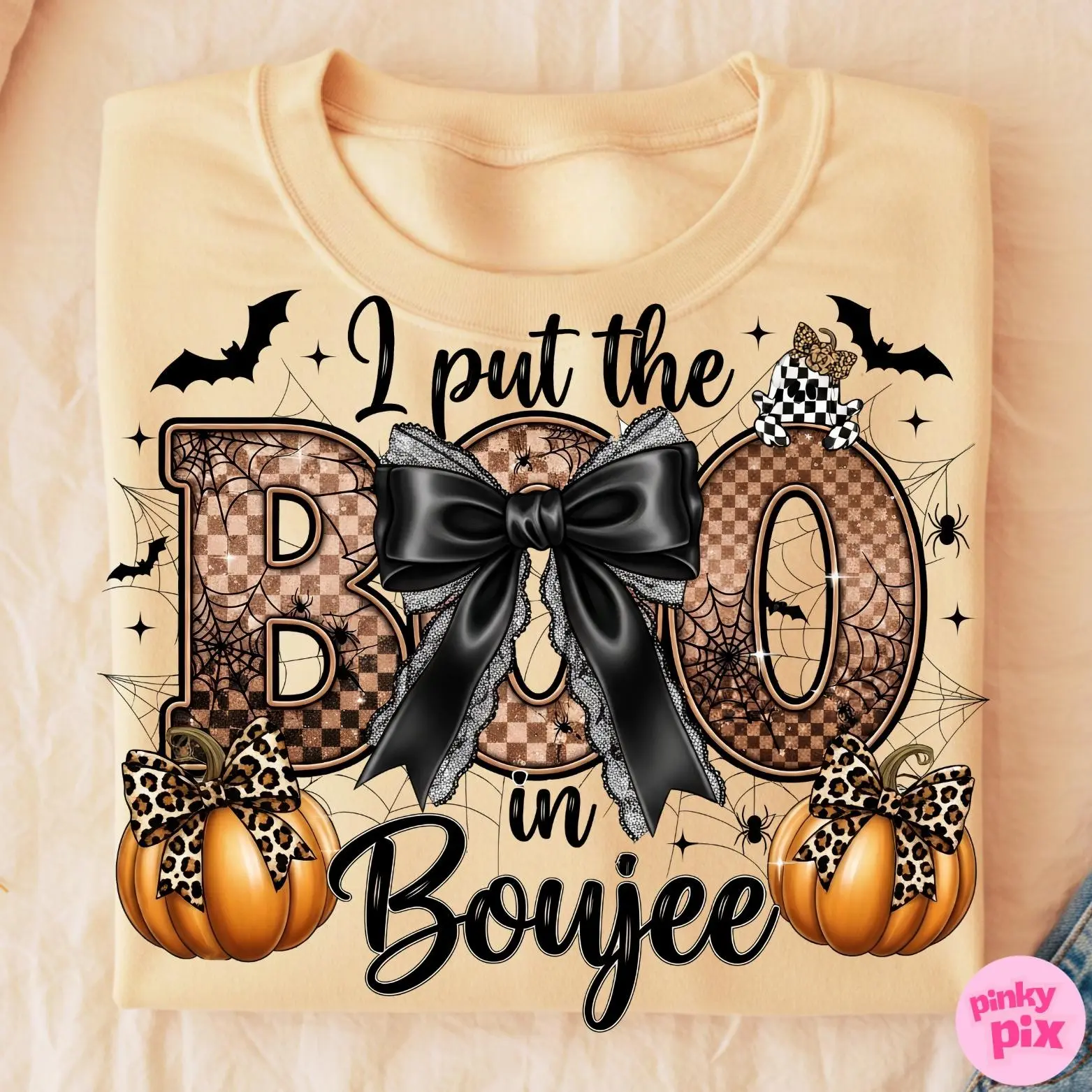 Boo in Boujee Coquette Halloween Sweatshirt, Spooky Season Pumpkin Fall Crewneck Pullover for Mama - photo 2