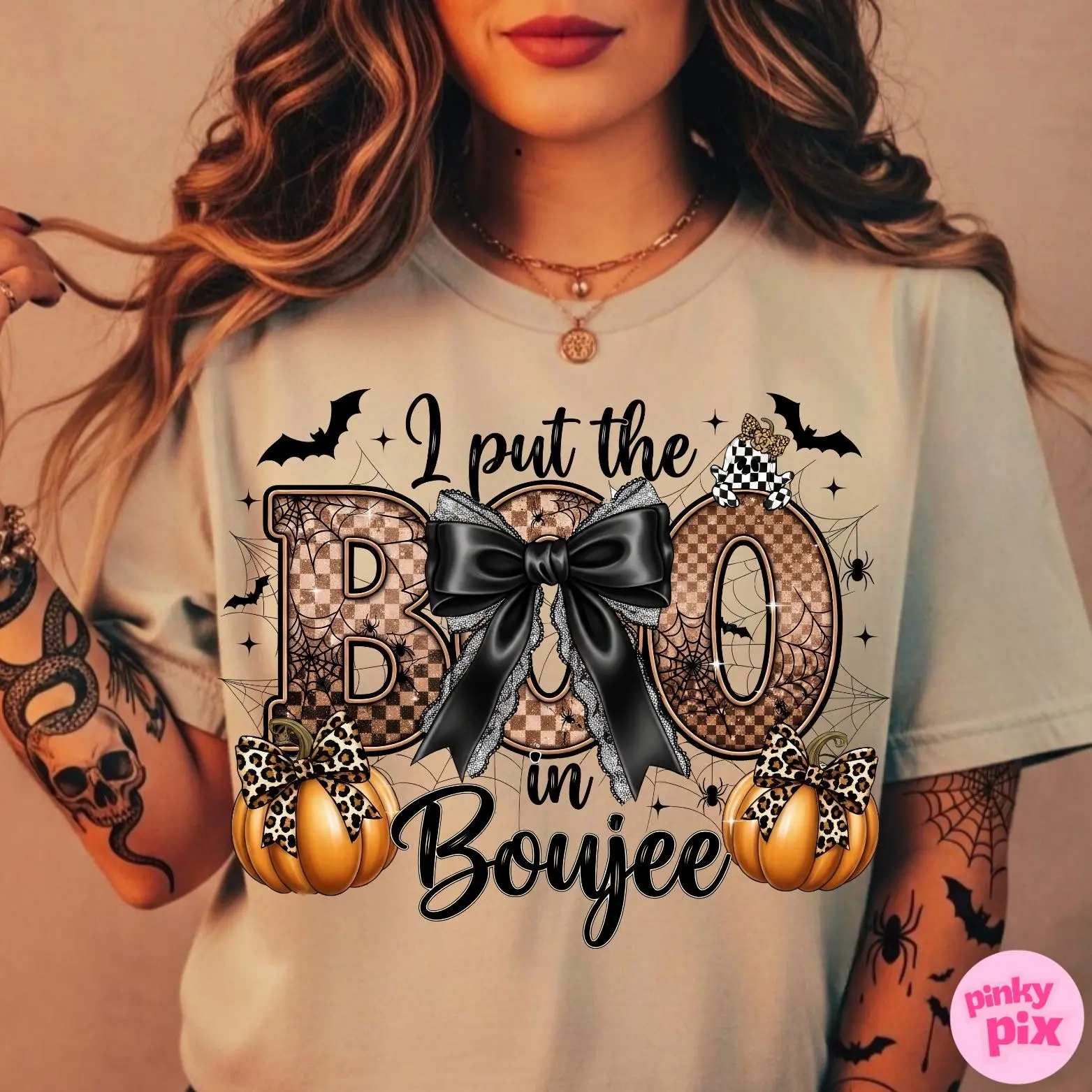 Boo in Boujee Coquette Halloween Sweatshirt, Spooky Season Pumpkin Fall Crewneck Pullover for Mama - photo 3