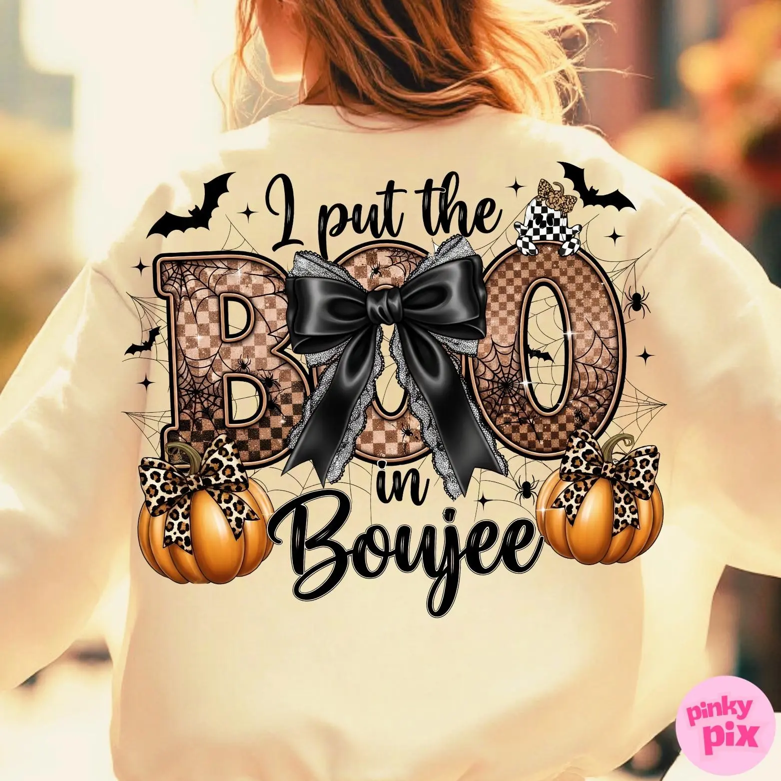 Boo in Boujee Coquette Halloween Sweatshirt, Spooky Season Pumpkin Fall Crewneck Pullover for Mama - photo 4