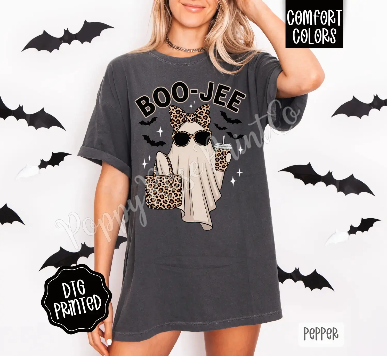 Comfort Colors Boo-Jee Boujee Ghost Shirt, Trendy Cute Womens Halloween Fall Graphic Tee