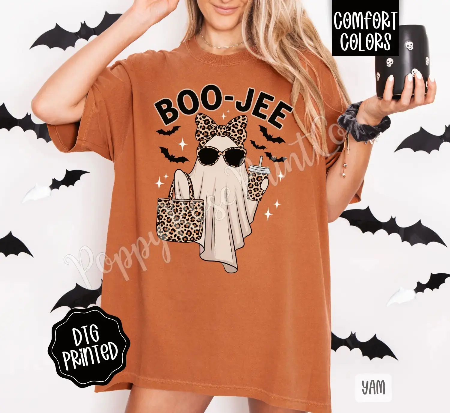 Comfort Colors Boo-Jee Boujee Ghost Shirt, Trendy Cute Womens Halloween Fall Graphic Tee - photo 4