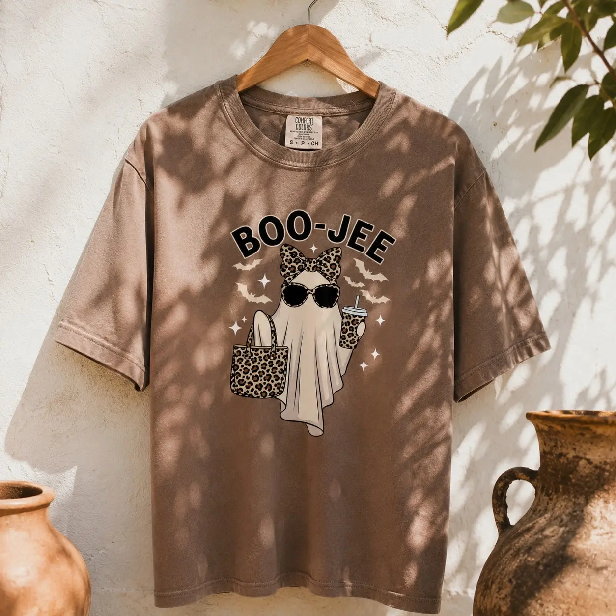 Comfort Colors Boo-jee Halloween Shirt, Leopard Ghost Cute Spooky Season Graphic Tee for Women - photo 3