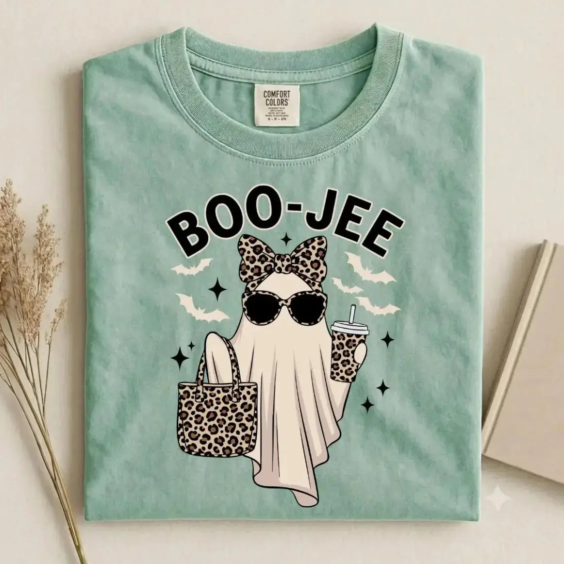 Boo-jee Halloween T-Shirt, Comfort Colors Leopard Ghost Graphic Tee, Cute Funny Trendy Spooky Season Shirt for Her - photo 4
