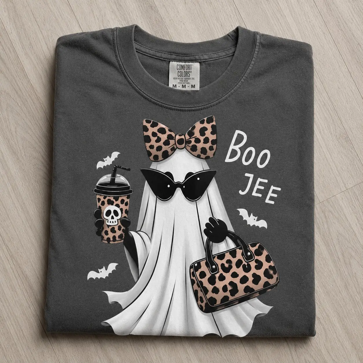 Boo-Jee Leopard Ghost Comfort Colors Shirt, Coffee Funny Fall Graphic Tee, Girly Halloween Gift - photo 2